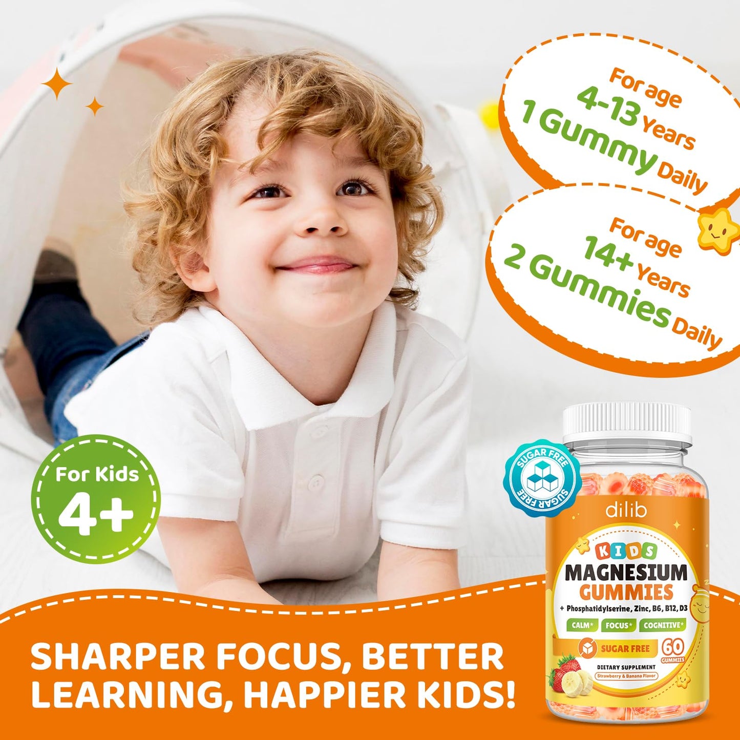 dilib Magnesium Glycinate Gummies for Kids, Gummy, 60 Count
