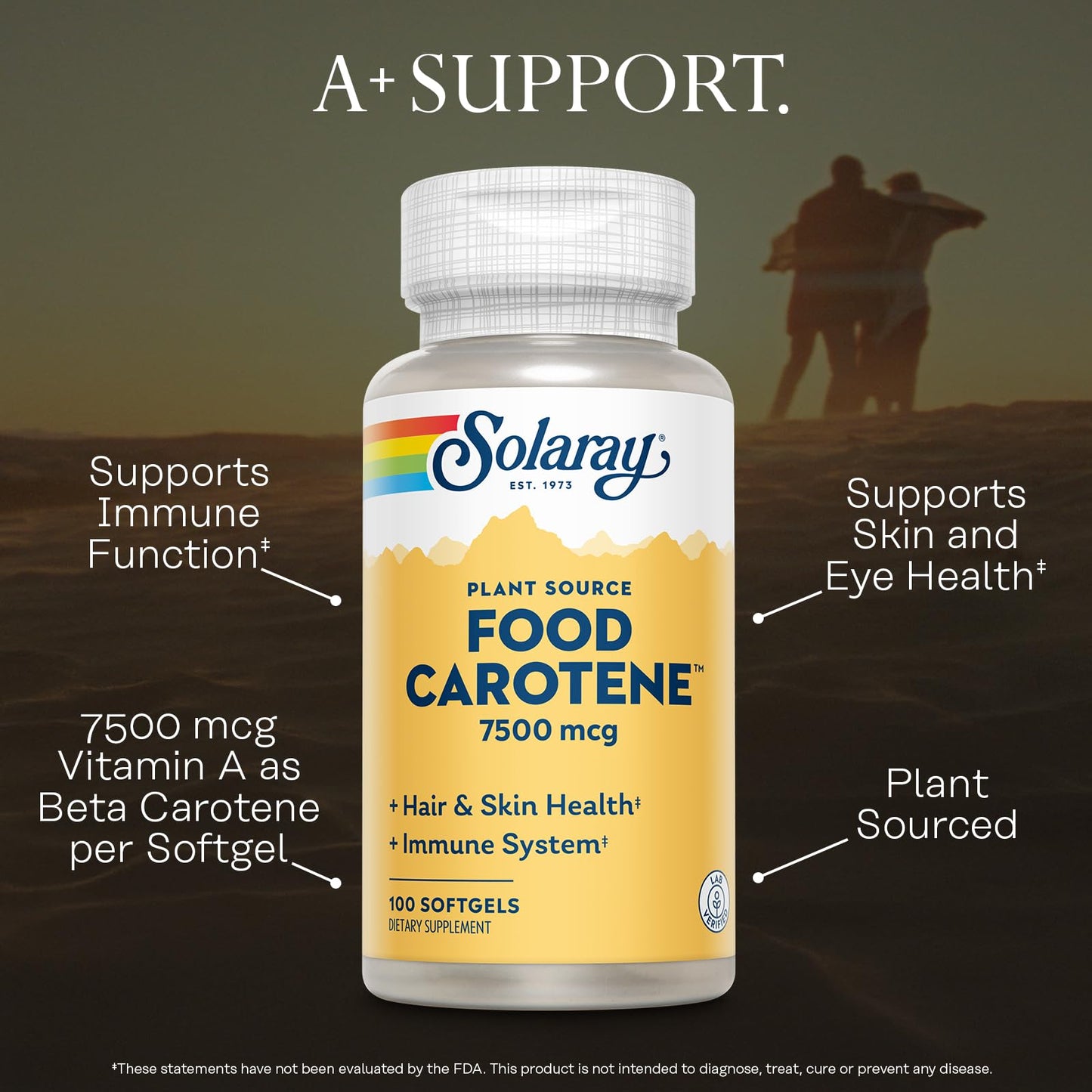 Solaray Food Carotene Vitamin A as Beta Carotene 25000IU Softgels 100