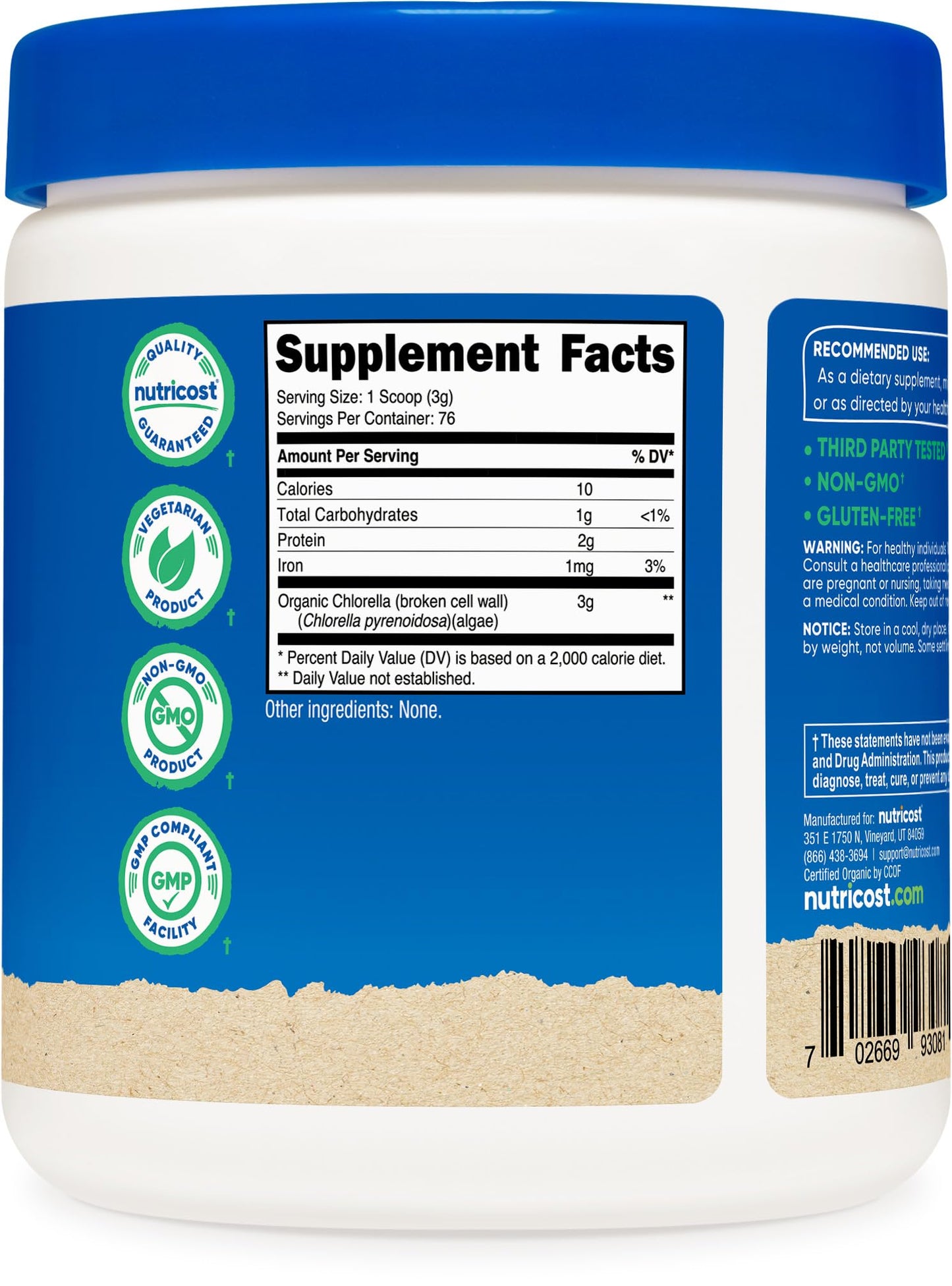 Nutricost Organic Chlorella Powder 8.1 oz