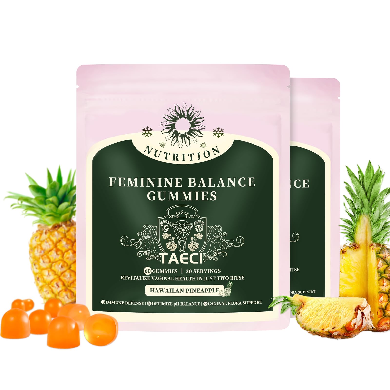 Taeci Premium Feminine Balance Gummies for Women's Health, 60 Count (Pack of 2)