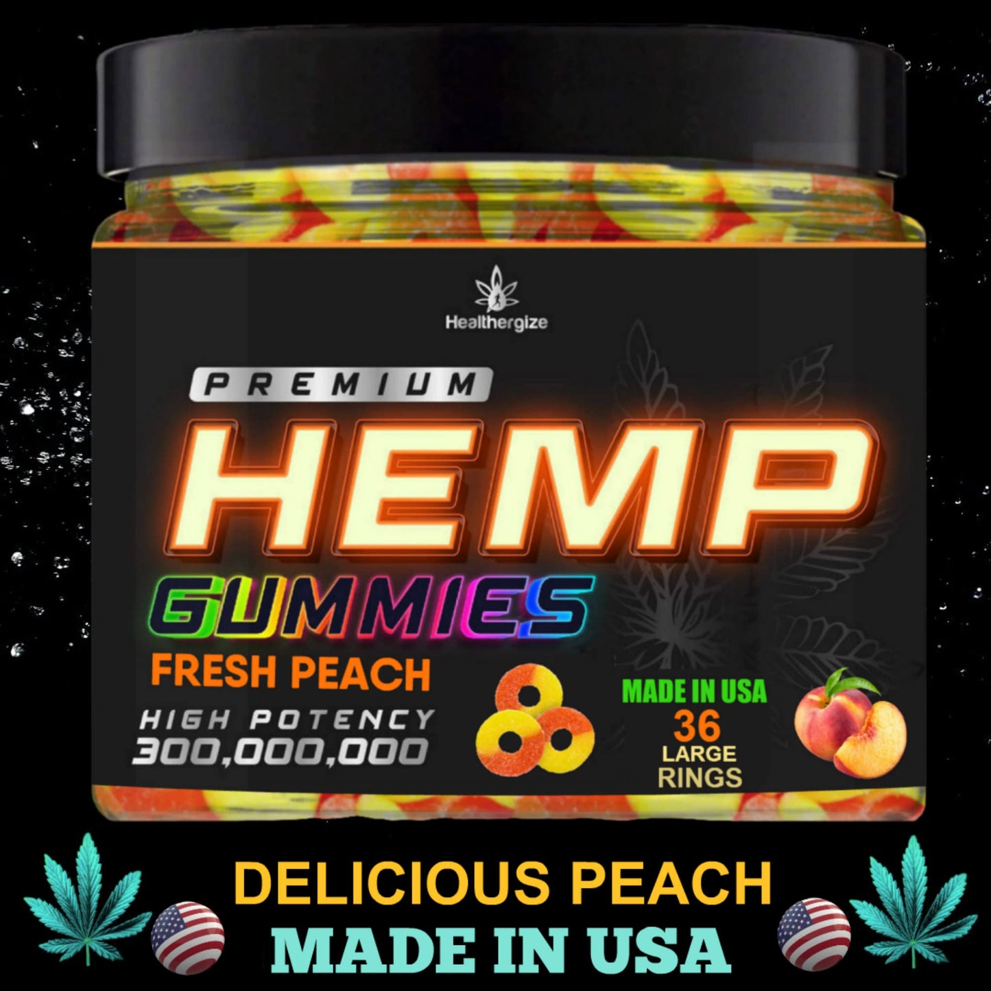 Healthergize Hemp Gummies Sleep Peach Ring Gummy Bears, 36 Count