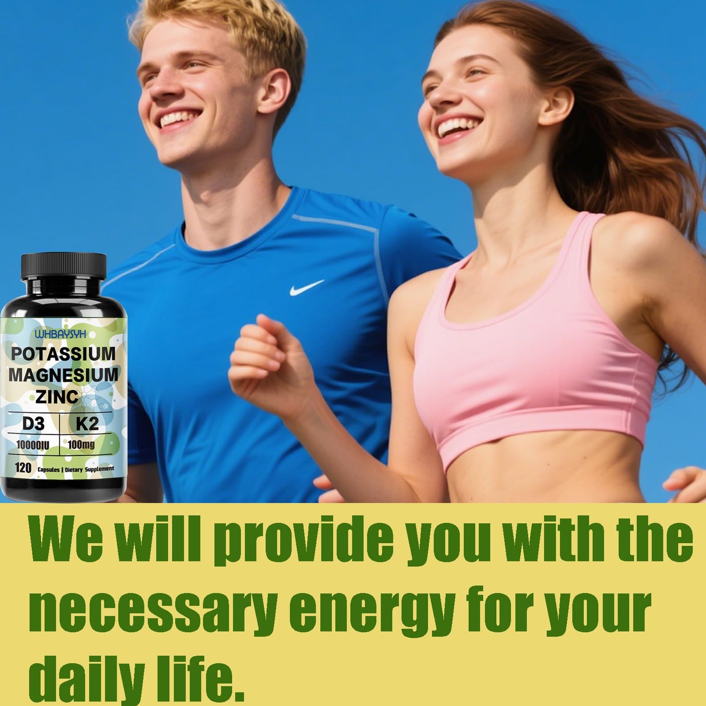 WHBAYSYH Potassium Magnesium Zinc with Vitamin D3 & K2 Capsules 120 Count