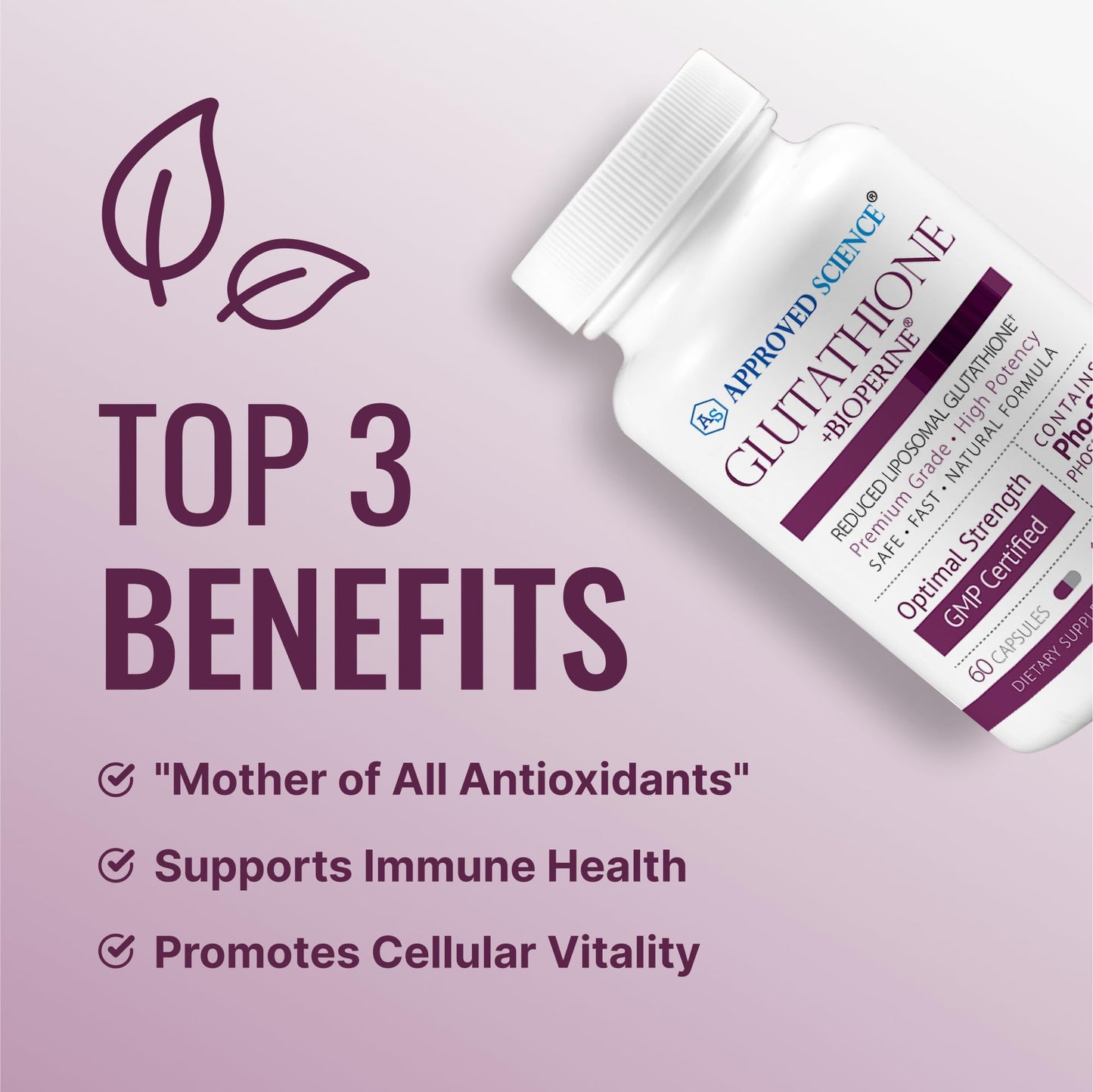 Approved Science Glutathione 500 mg Phospholipid Complex, Vitamin C, Bioperine - Vegan Friendly, 180 Capsules