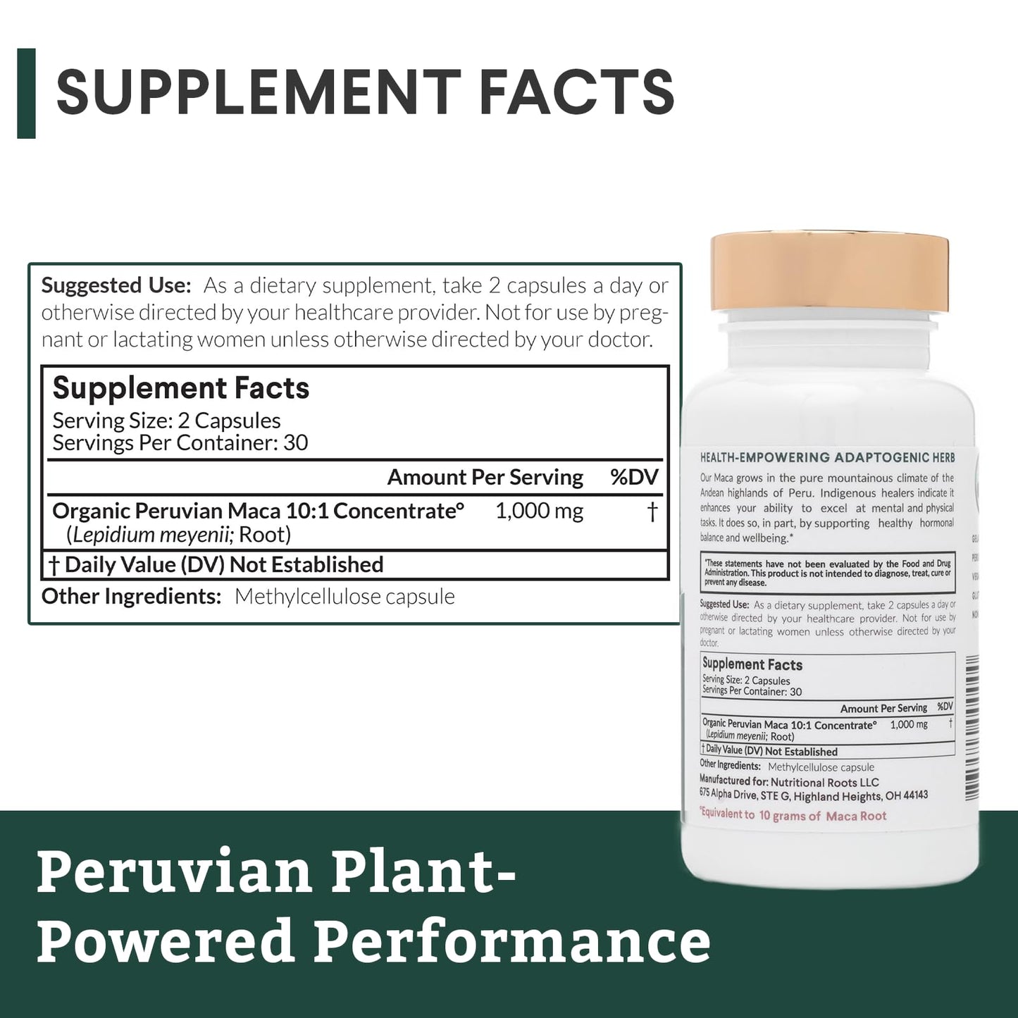 Nutritional Roots Organic Peruvian Maca Root Capsules, 60 Count