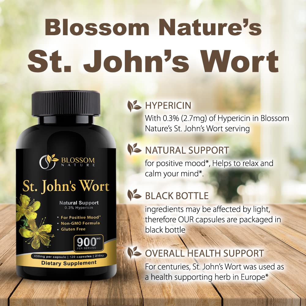 Blossom Nature St. John's Wort 900mg Mood Support Supplement Capsule, 120 Capsules
