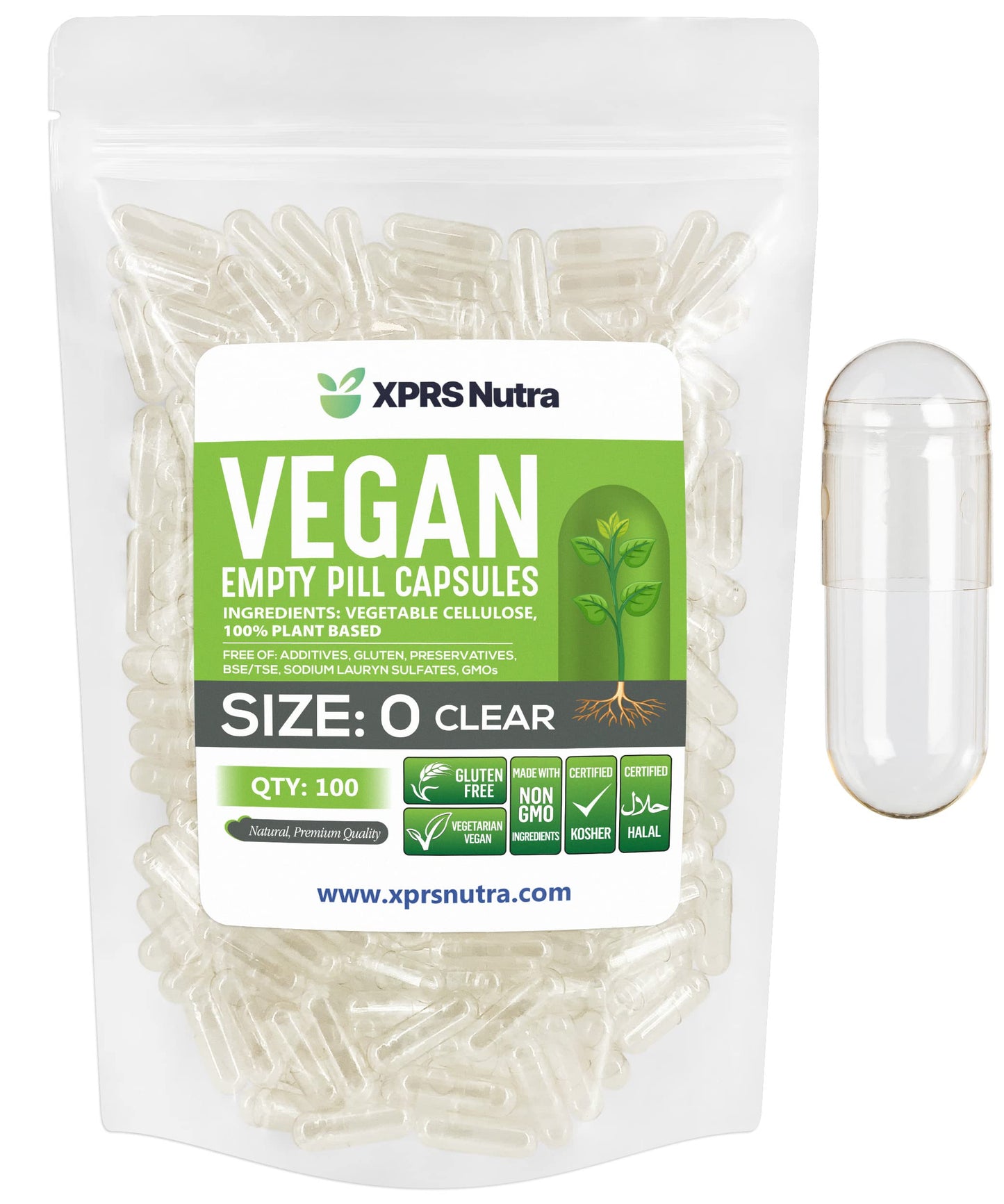 XPRS Nutra Size 0 Empty Clear Capsules, 100 Count