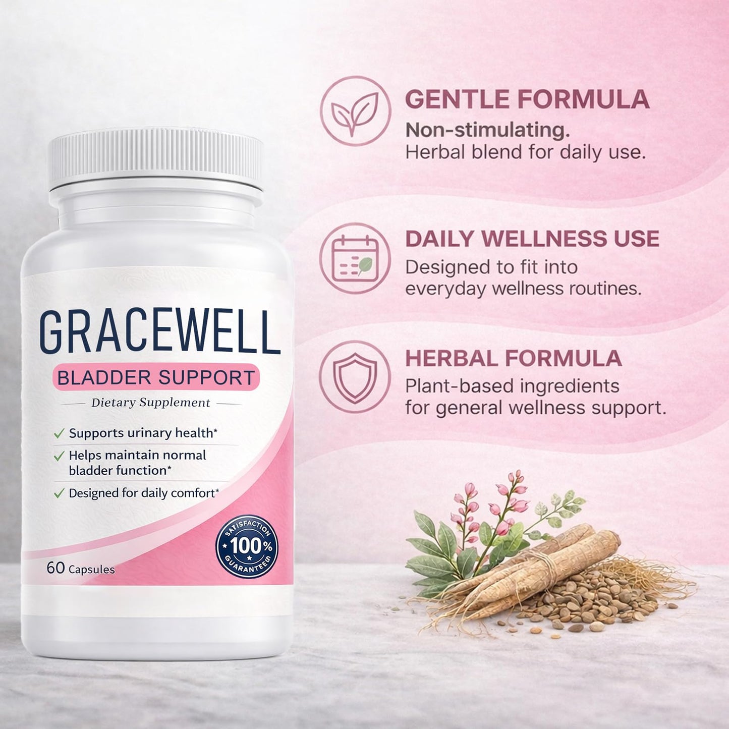 Qiuumey GraceWell Bladder Support, Herbal Blend with Astragalus Root, Goji Berry, Angelica Root & Schisandra, 60 Capsules