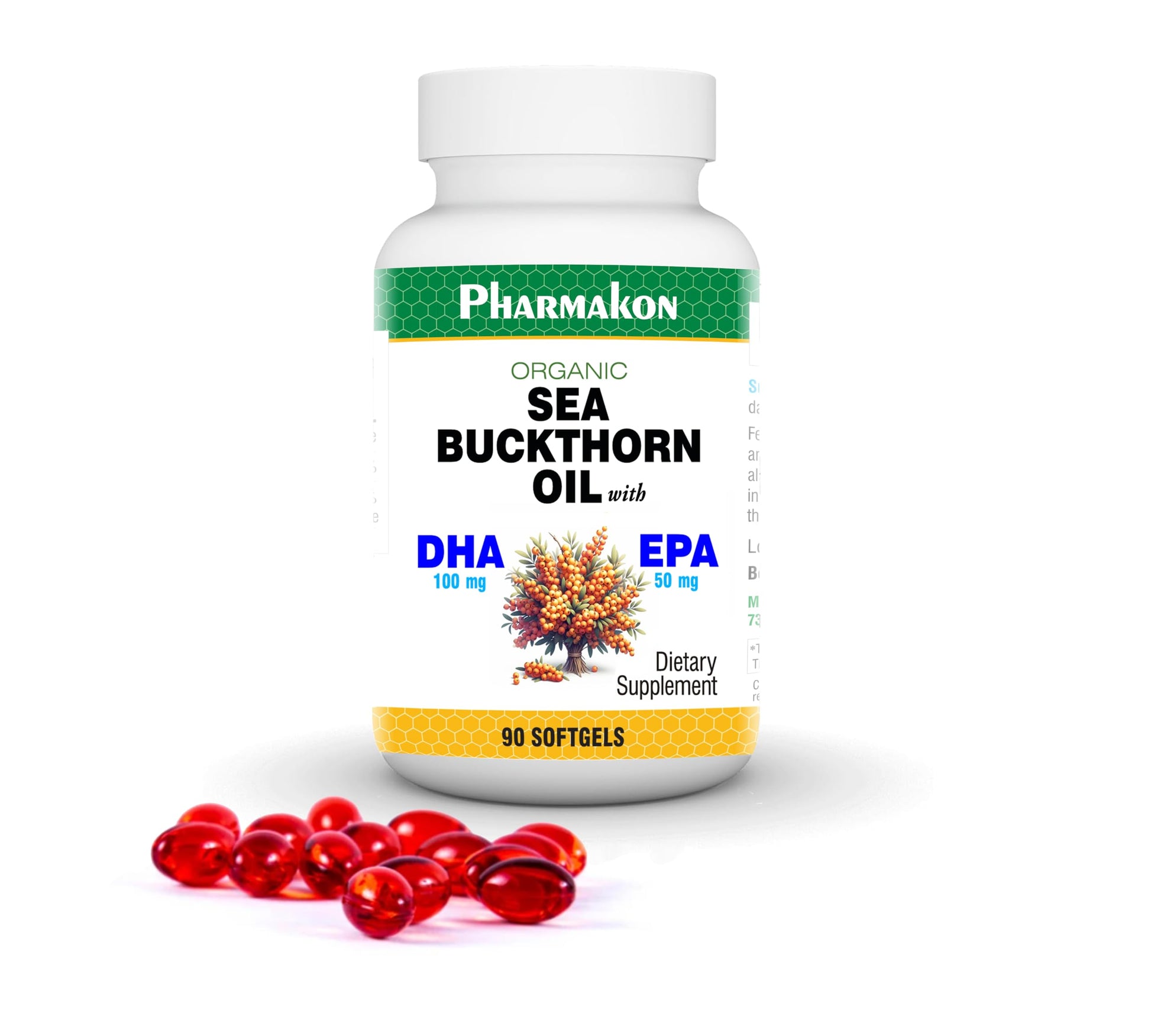PHARMAKON Whole-Fruit Sea Buckthorn Oil, Seed & Berry Blend Softgels 90 Count