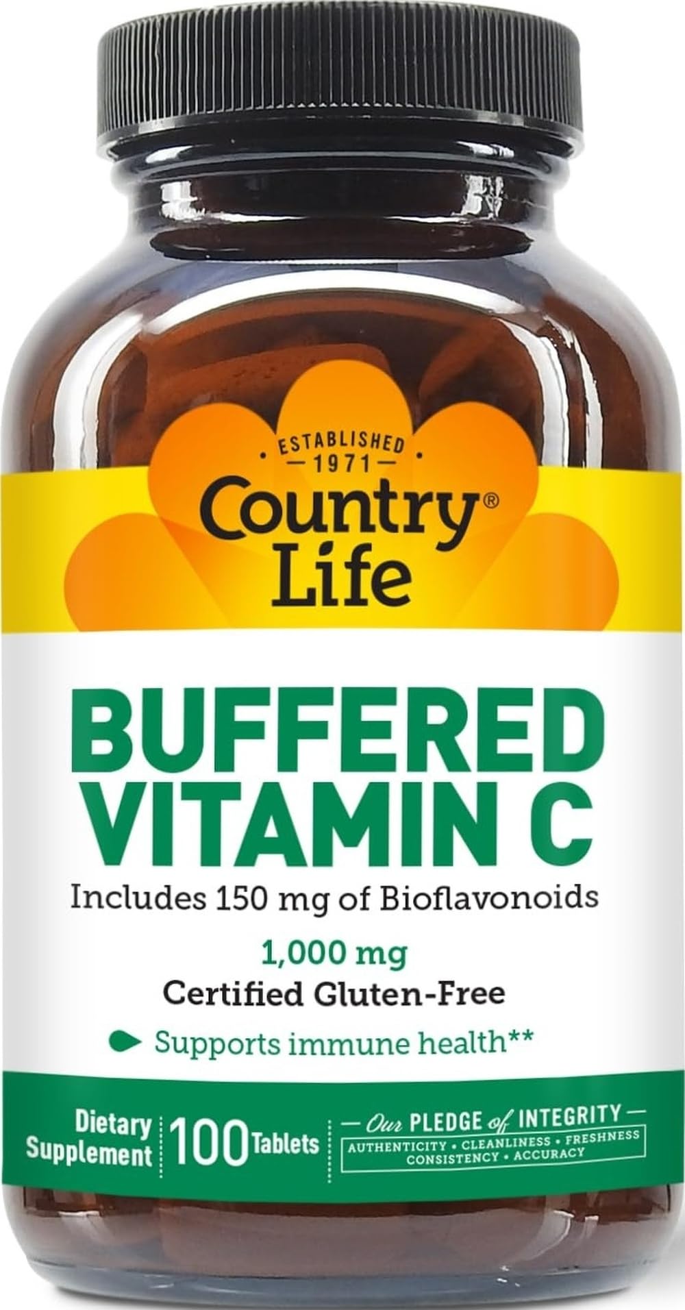 Country Life Buffered Vitamin C 1,000 mg with Bioflavonoids, 100 Tablets