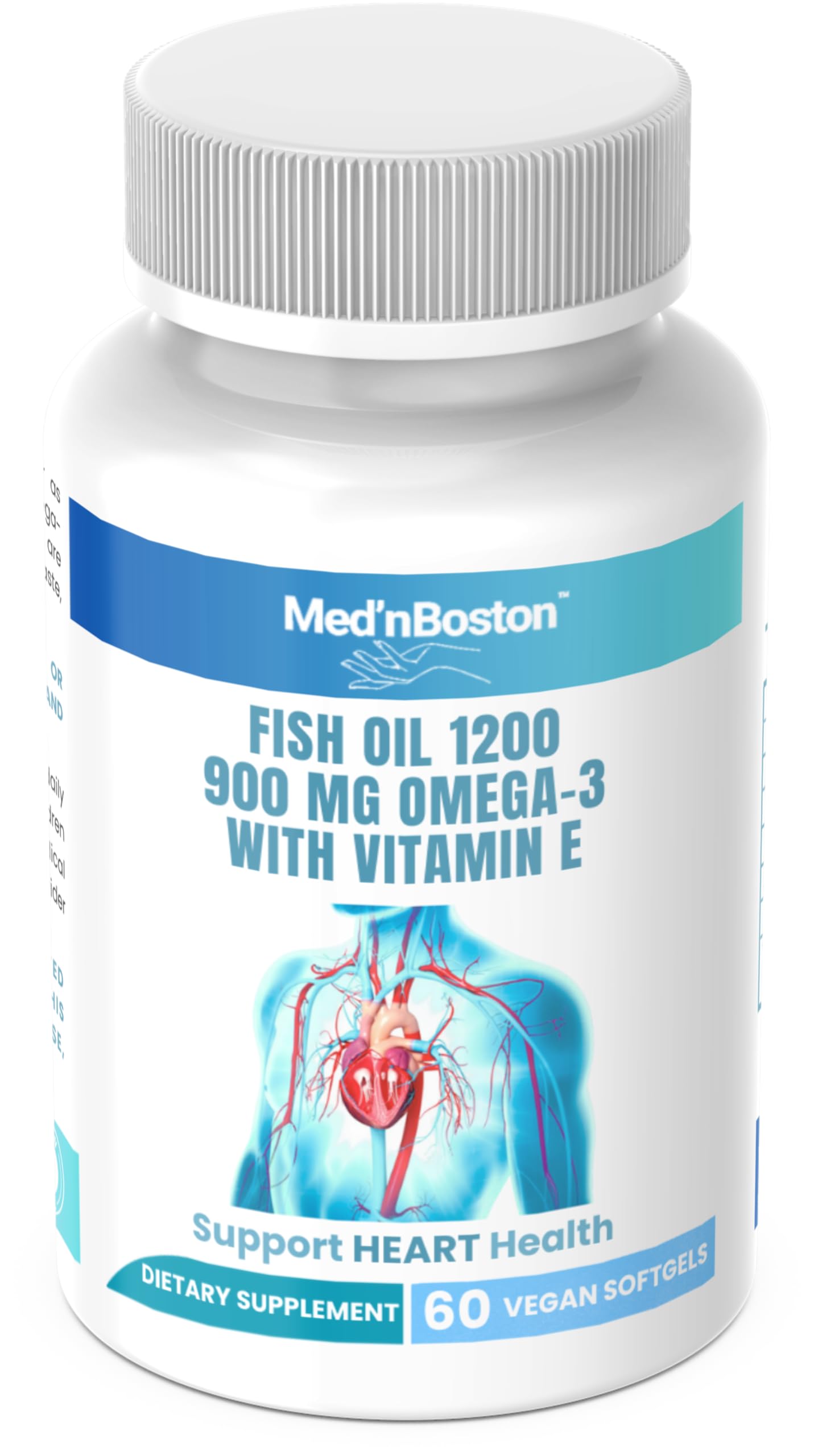 Med'nBoston Fish Oil 1200, 900mg Omega-3 with Vitamin E Softgels, 60 Count