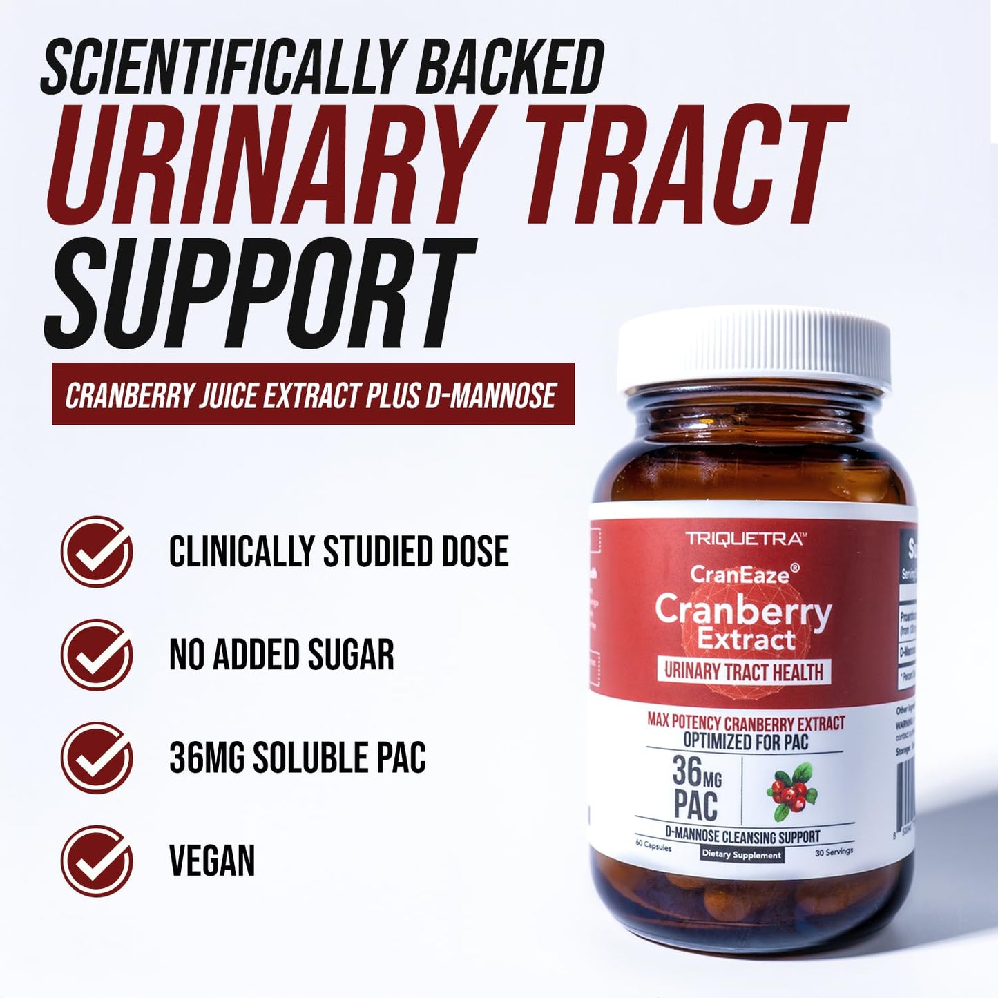 Triquetra Health CranEaze Cranberry Juice Extract Plus D-Mannose Capsules, 60 Capsules