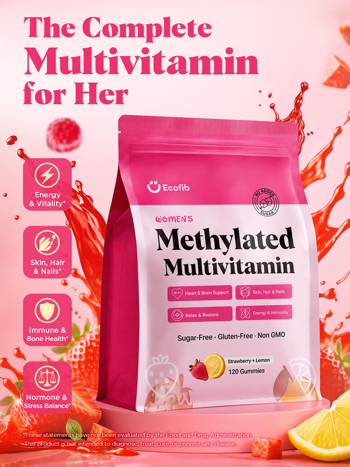 ECOFIB Methylated Multivitamin for Women Gummy, 120 Count