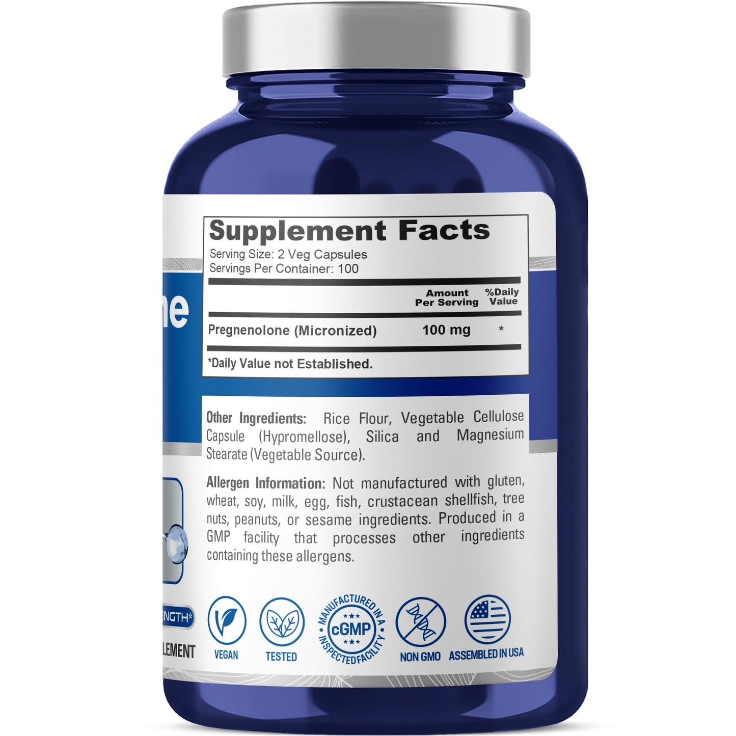 NusaPure Pregnenolone (Micronized) 100 mg per Serving Capsule, 200 Veg Caps