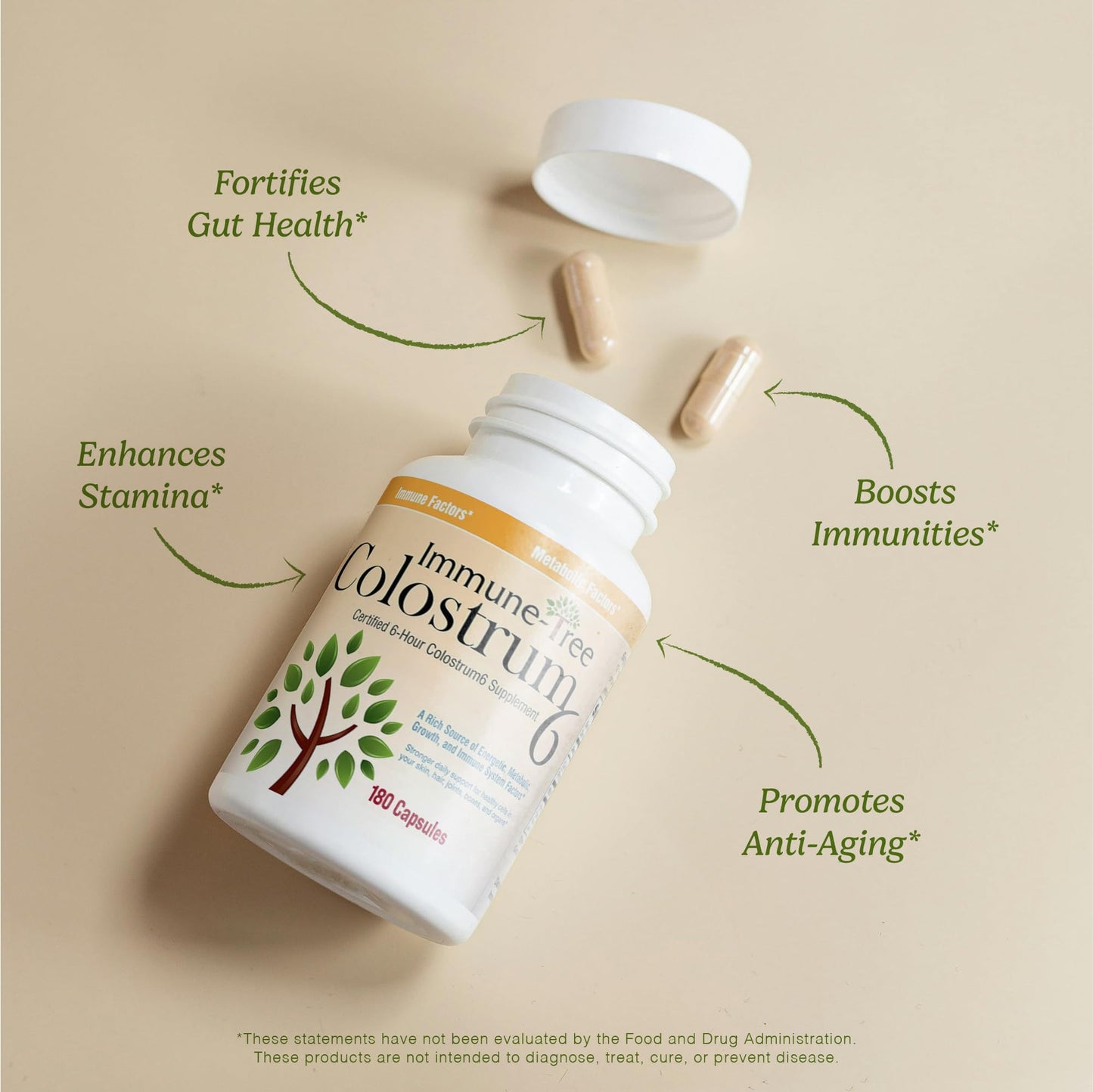Immune-Tree 100% Pure Bovine Colostrum (Grass-Fed) Capsules, 180 Count