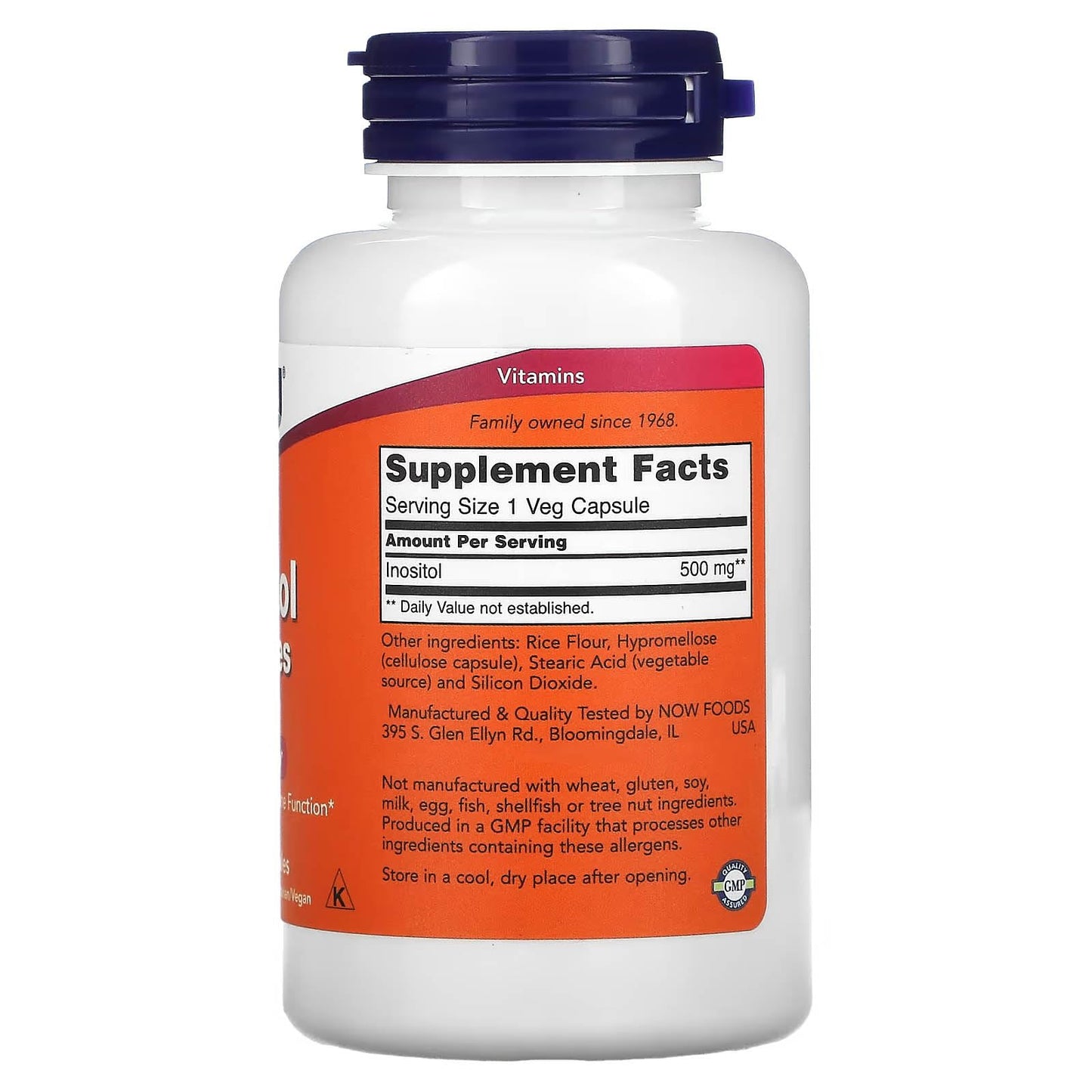 NOW Foods Supplements, Inositol 500 mg, Healthy Membrane Function*, Cellular Health*, 100 Veg Capsules