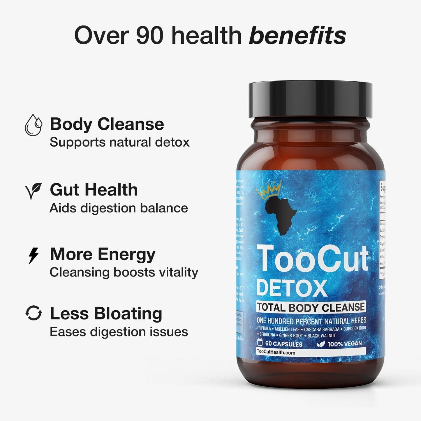 TooCut Detox - Body Detox Supplement for Digestive Support, Gut Health & Natural Cleansing - Helps Reduce Bloating & Supports Energy - 7 Herbal Ingredient Plant-Based Formula Capsule, 60 Count