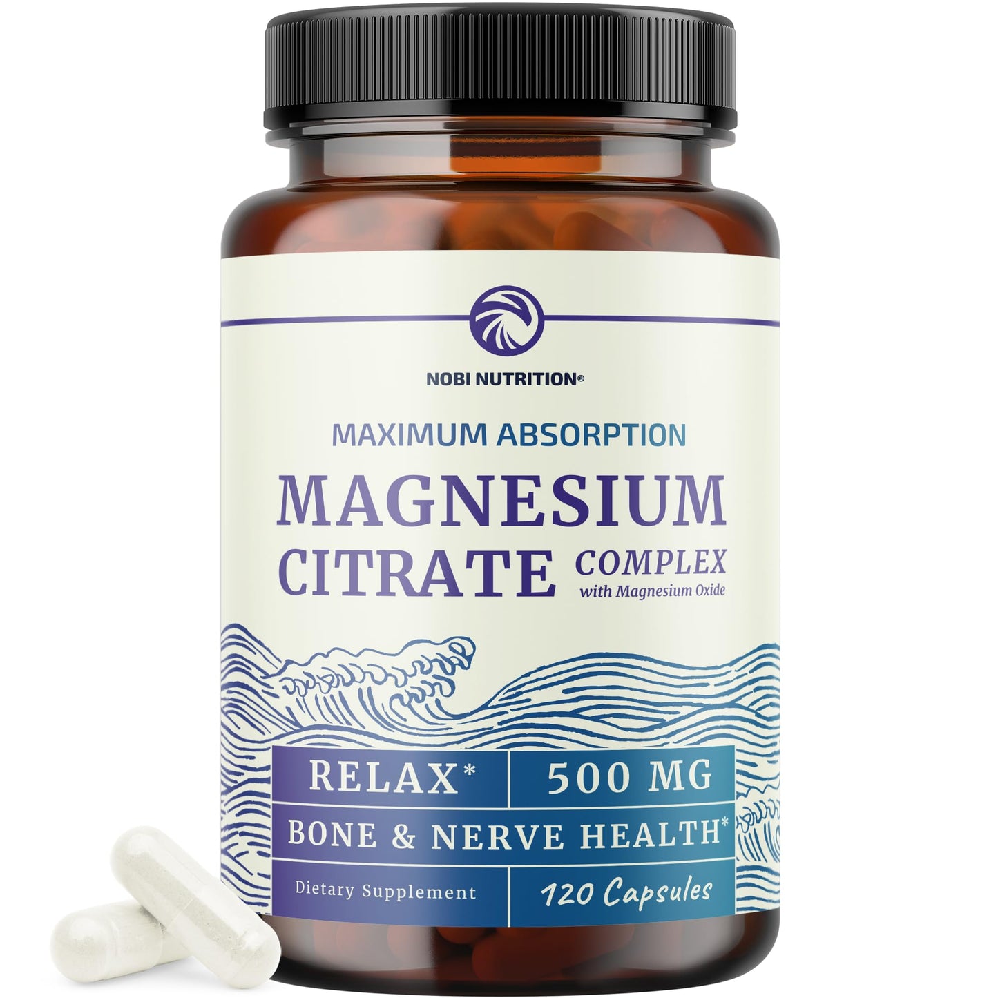 Nobi Nutrition Magnesium Citrate 500 mg Capsules 120 Count