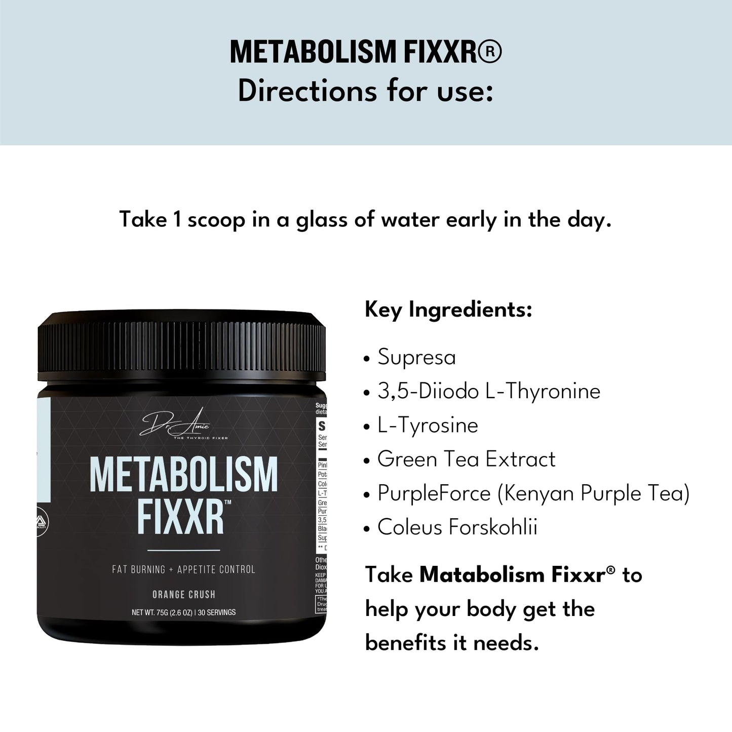 Fixxr Metabolism Support by Dr. Amie Powder 2.6 Ounce