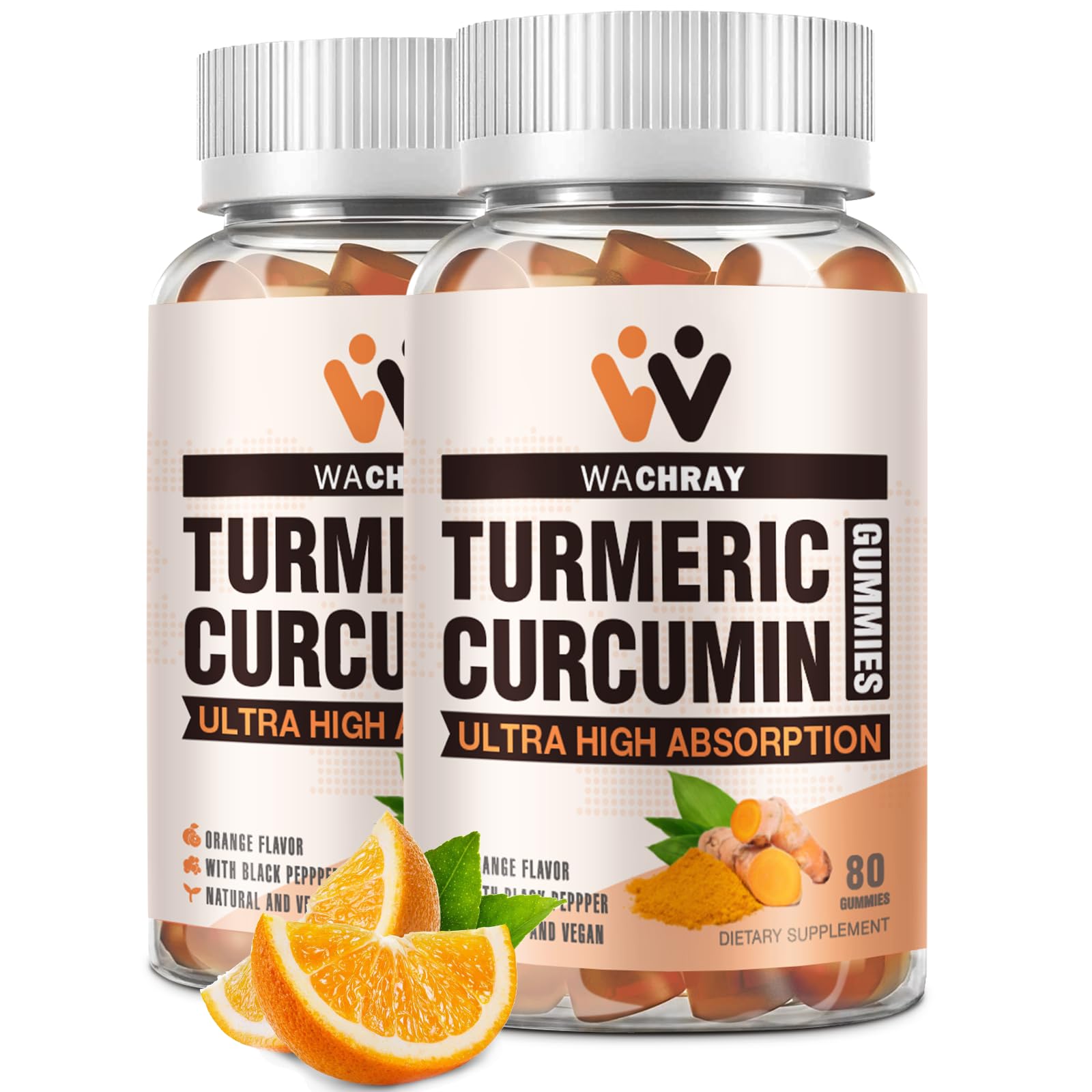 WACHRAY Turmeric Curcumin Gummies with Ginger & Black Pepper Extract, 160 Gummies