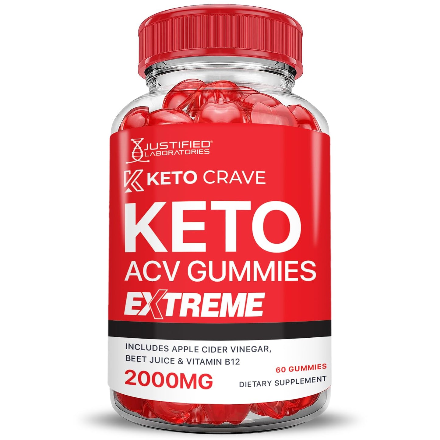 Justified Laboratories Keto Crave ACV Gummies Extreme 2000MG Advanced Formula, 600 Gummies