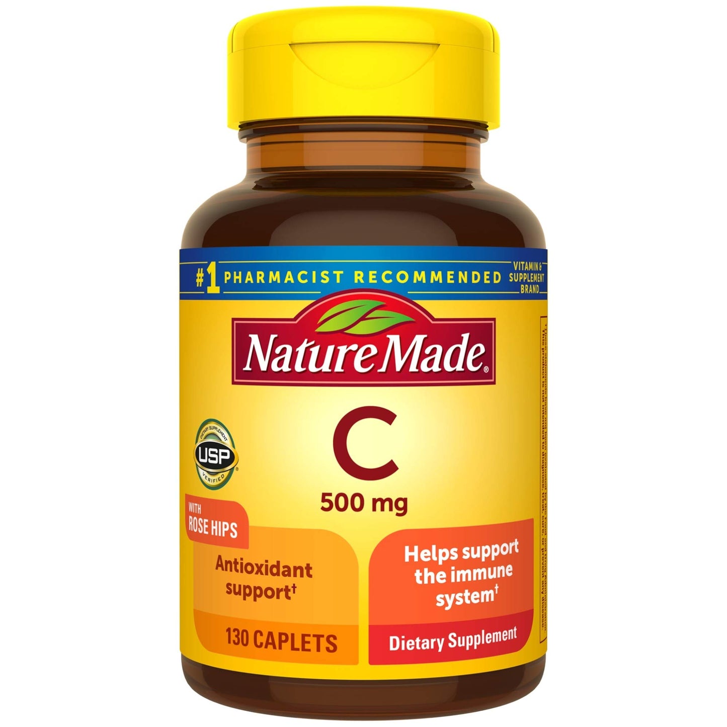 Nature Made Vitamin C 500 mg Caplets with Rose Hips, 130 Count