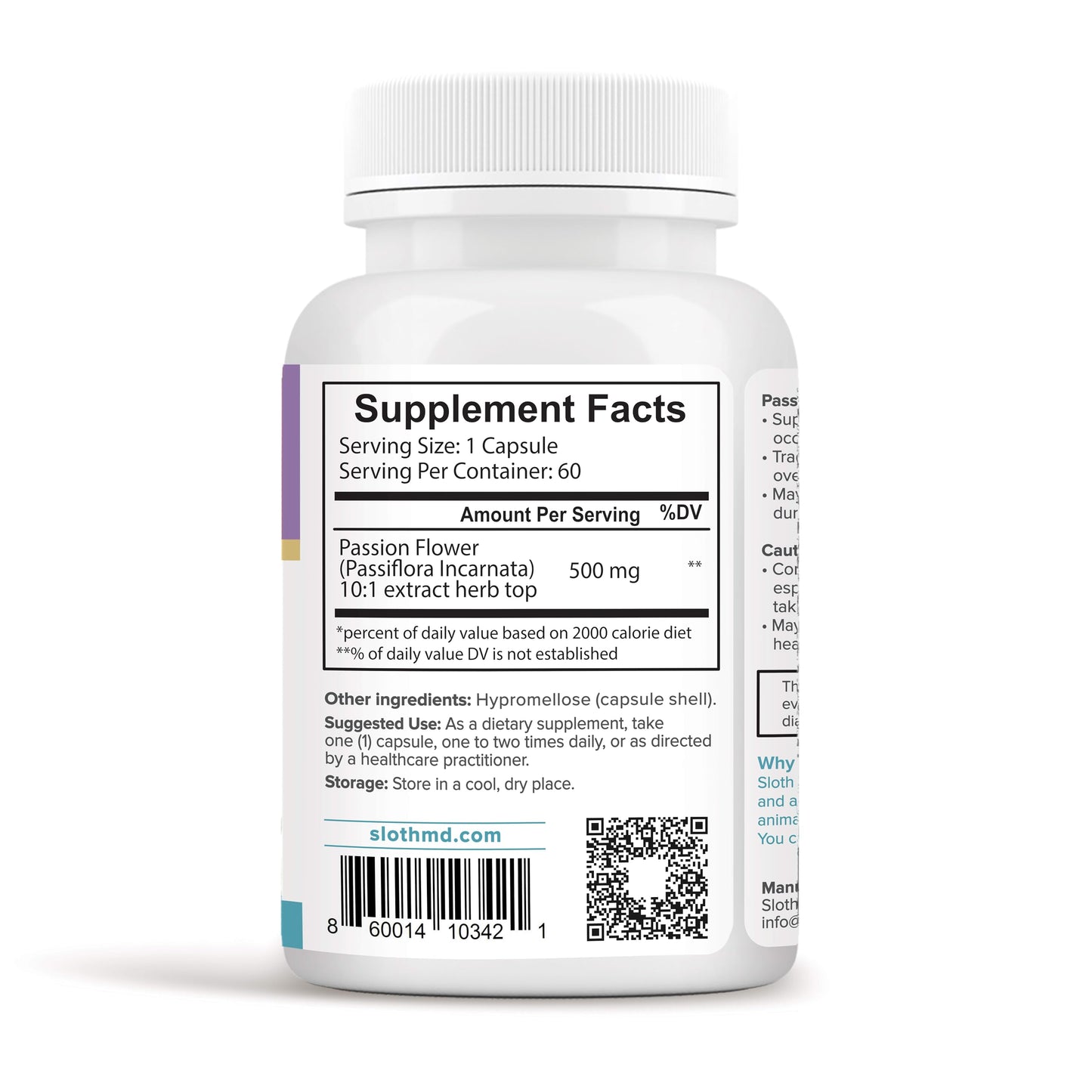SLOTH MD Passion Flower Supplement 500mg Concentrate (10:1 Extract) Capsule 60 Count