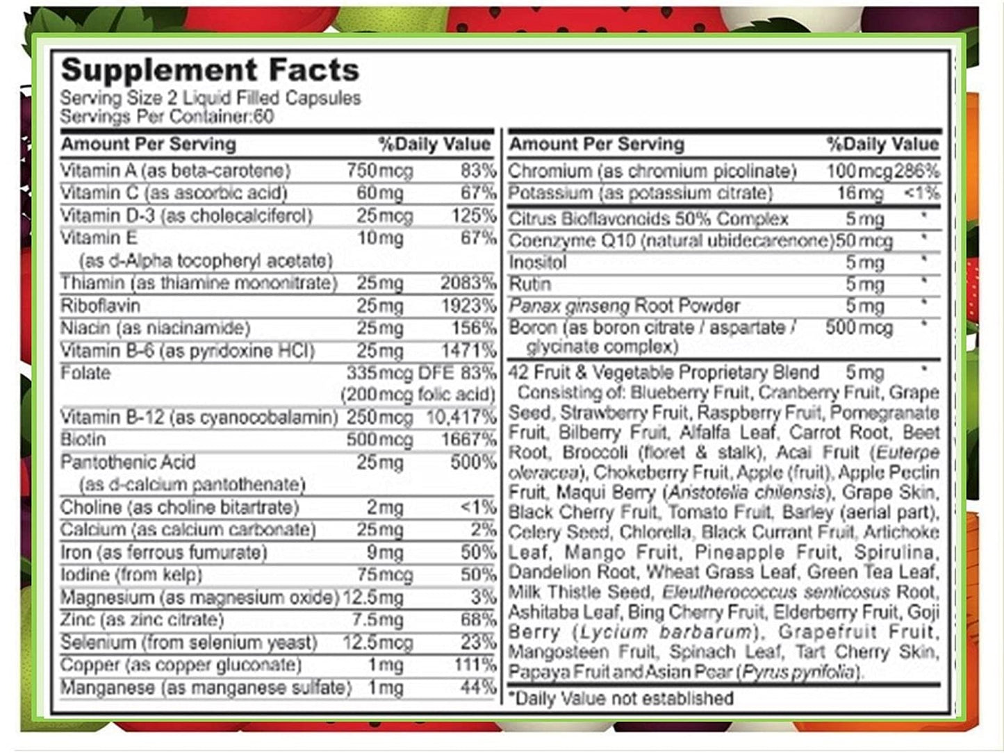 SJJ DEPOT Multivitamin Fruit and Vegetable Capsules 120 Count