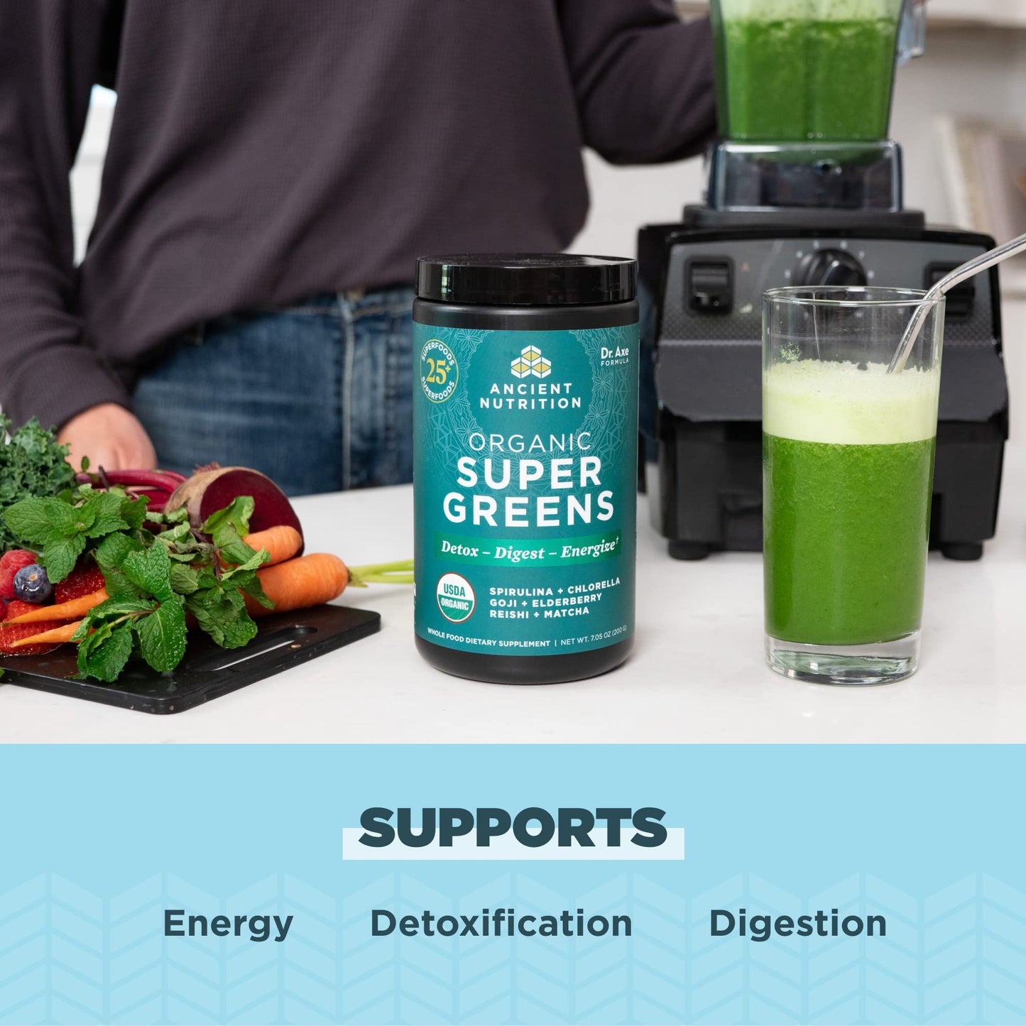 Ancient Nutrition Multi Collagen Protein Powder + Supergreens Powder, Unflavored & Greens Flavor, 24 Servings + 25 Servings