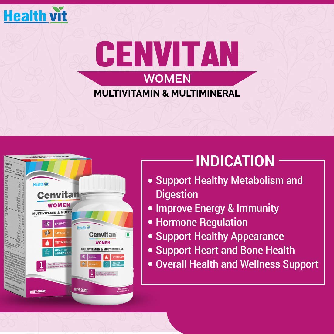 Kaxilu Cenvitan Women Multivitamin & Multimineral with 26 Nutrients, 60 Tablets