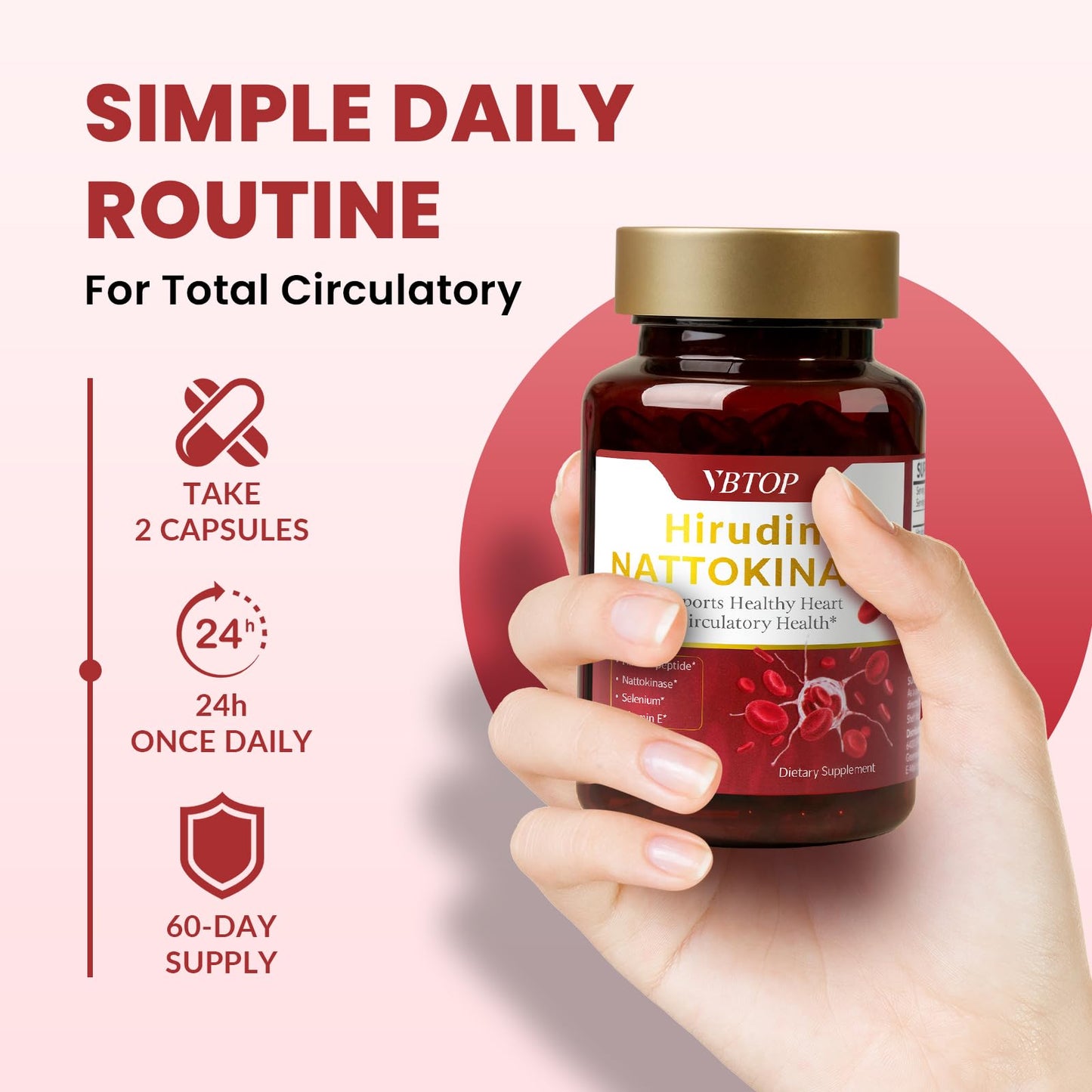 VBTOP Hirudin Peptide Nattokinase Capsule, 120 Capsules