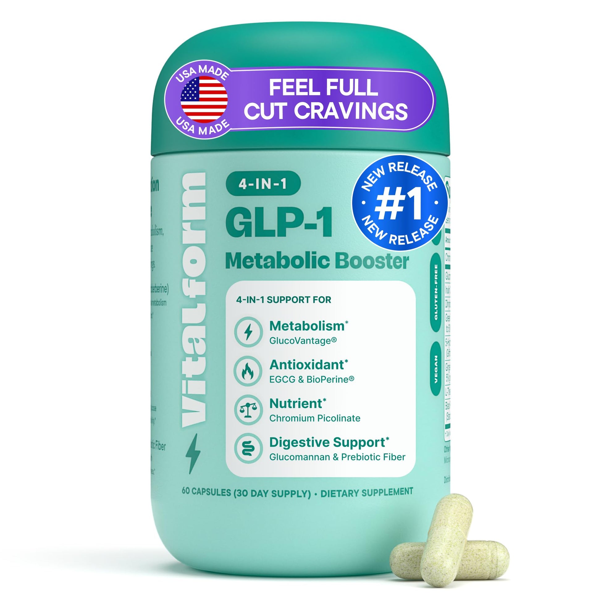 VitalForm GLP-1 Metabolic Support Supplement Capsules 60 Count