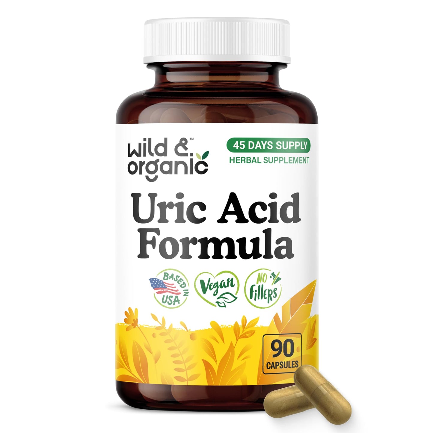 Wild & Organic Uric Acid Formula Capsules - Cleanse Support - 90 Count