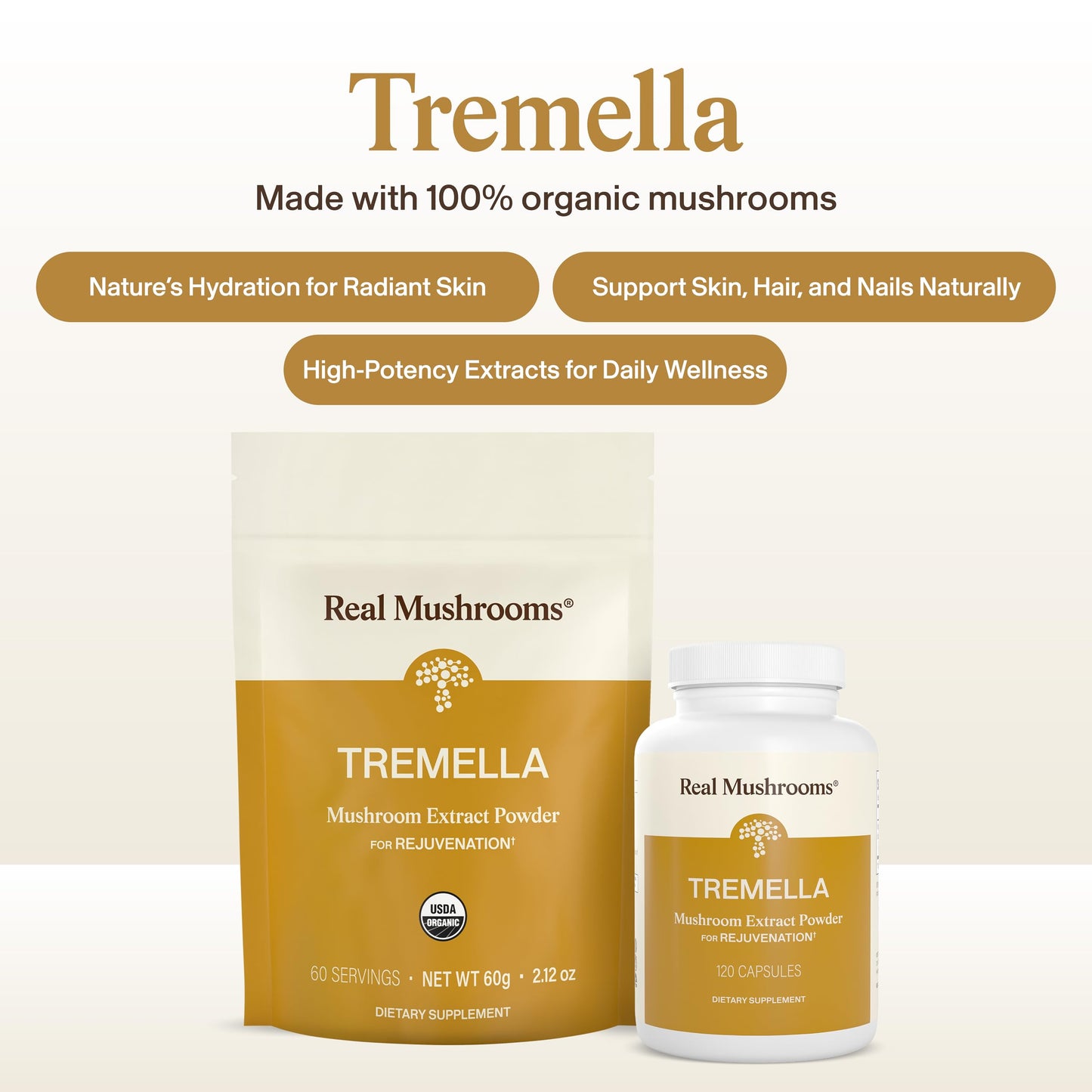 Real Mushrooms Tremella Mushroom Extract Capsules, 120 Count