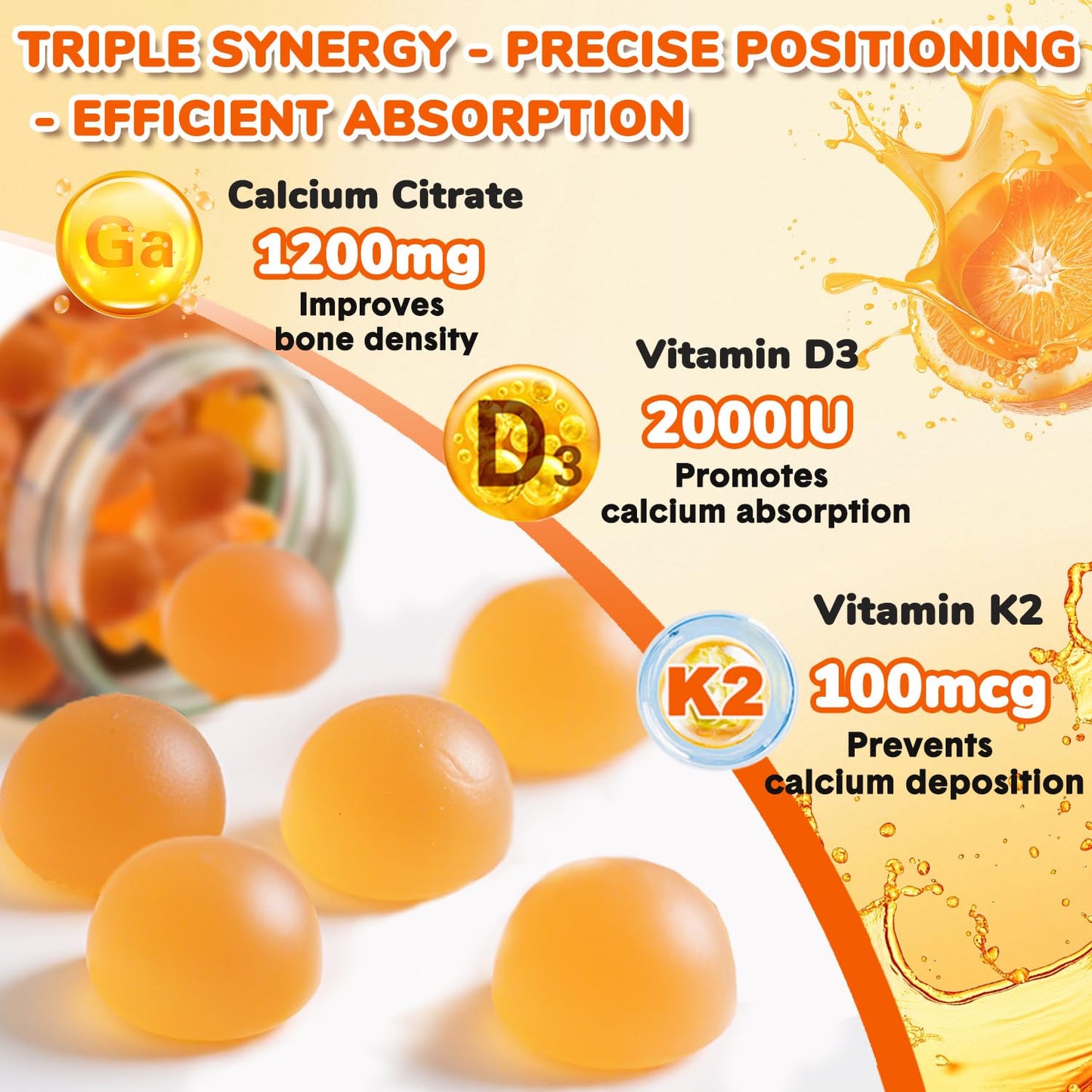 Menkru Calcium Citrate Gummies with Vitamin D3 and K2, 120 Gummies