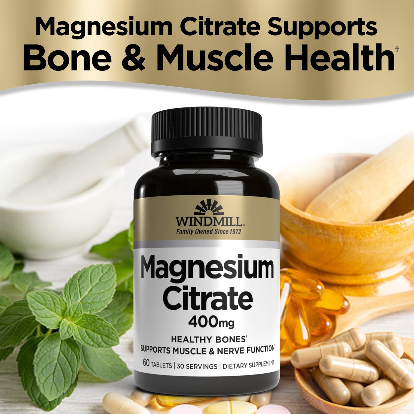 Windmill Magnesium Citrate 400 mg Tablets, 60 Count