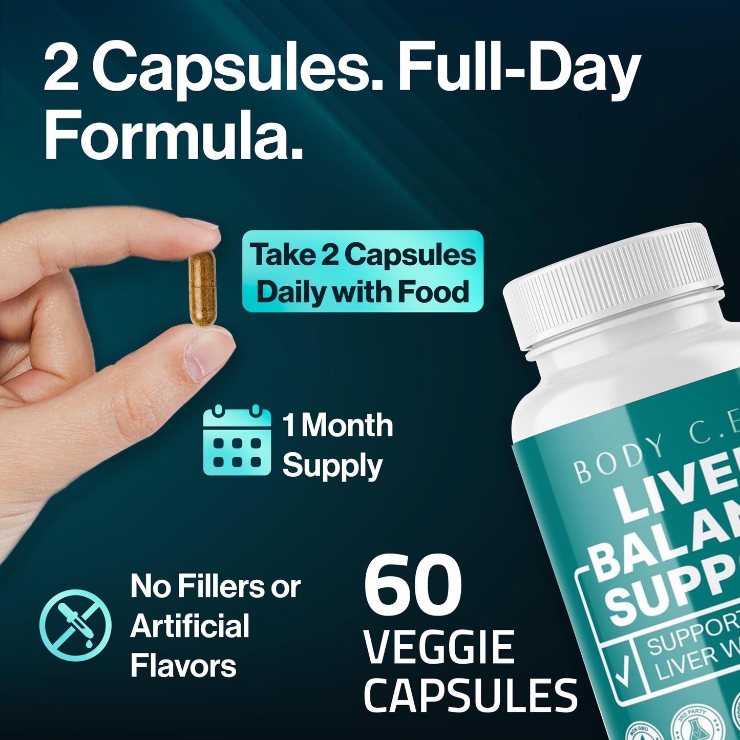 BODY C.E.O. EXECUTIVE OF SUPPLEMENTS Liver Health Support with Milk Thistle, Turmeric & Artichoke Extract Capsules, 60 Capsules