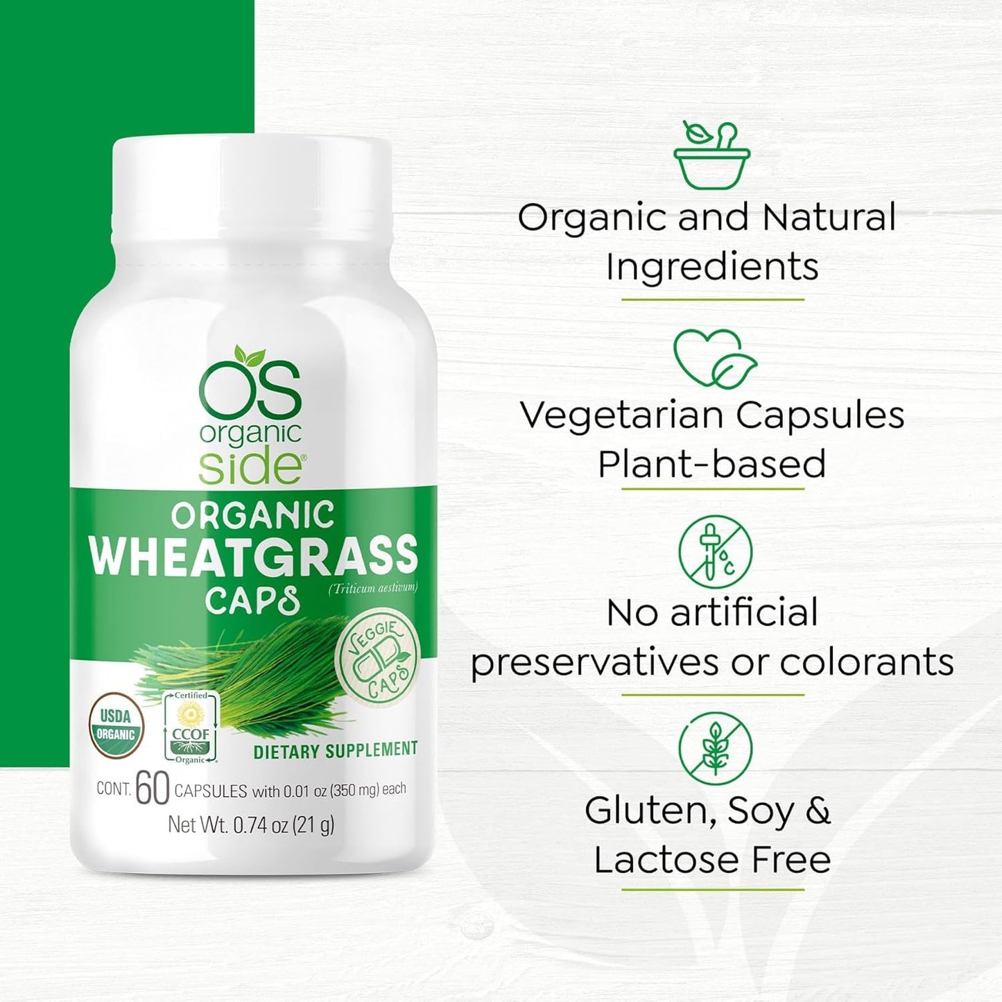 OS Organic Side Organic Wheatgrass Capsules, 120 Count