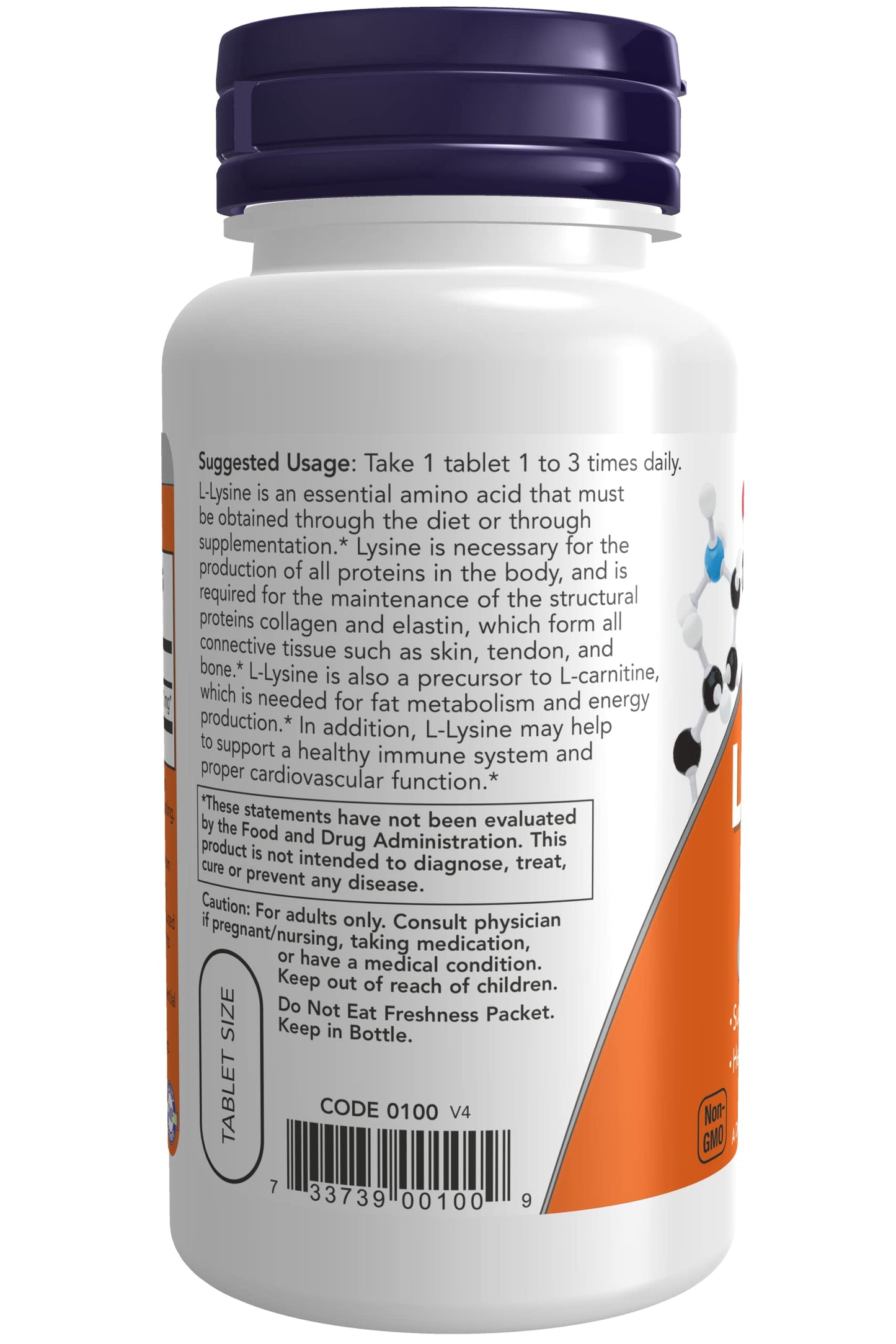 NOW Foods L-Lysine 500 mg Tablet, 100 Tablets