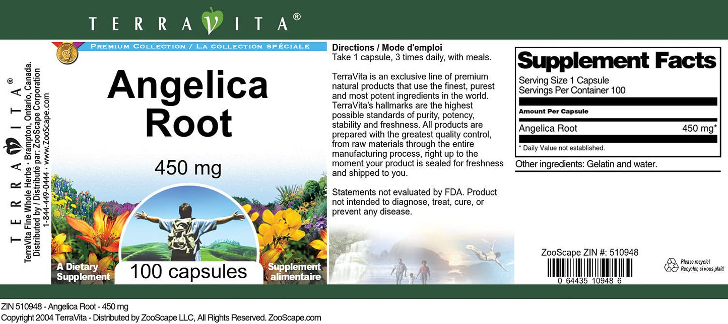 Terravita Angelica Root 450 mg Capsules, 300 Count