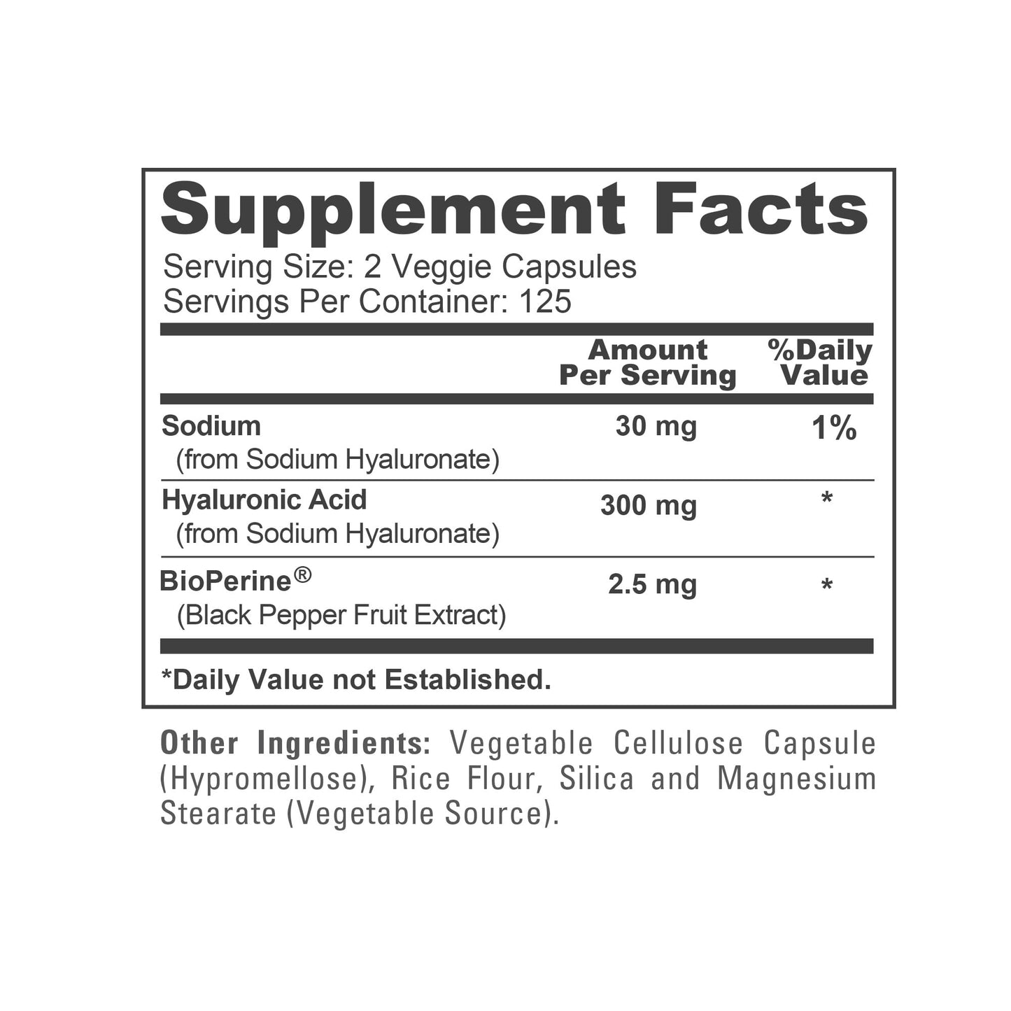 NusaPure Hyaluronic Acid 300mg Veggie Capsules, 250 Count