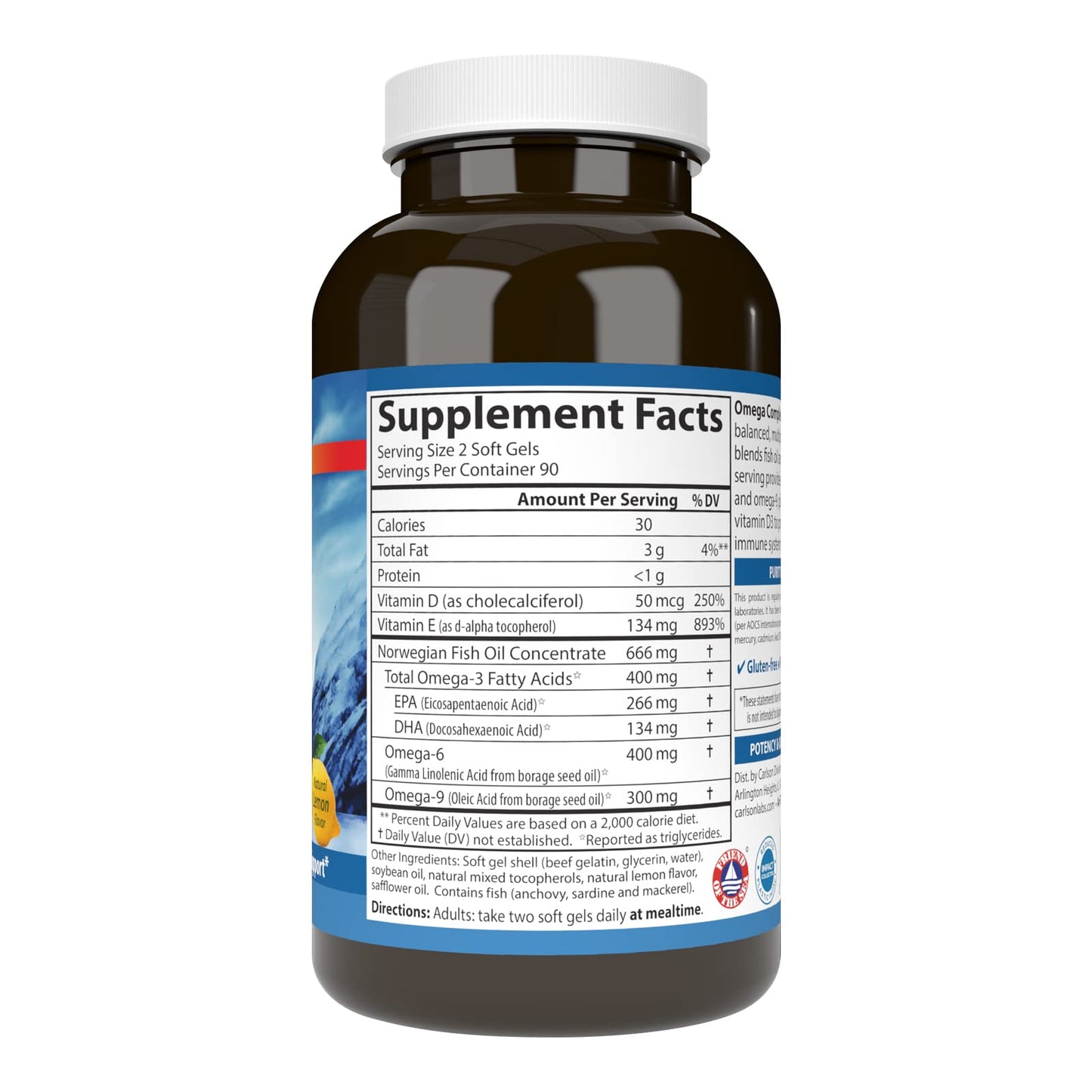 Carlson Omega Complete Gems, Omega-3-6-9, Wild Caught, Sustainably Sourced, Heart Health, Joint Function & Immune Support 180 Softgels