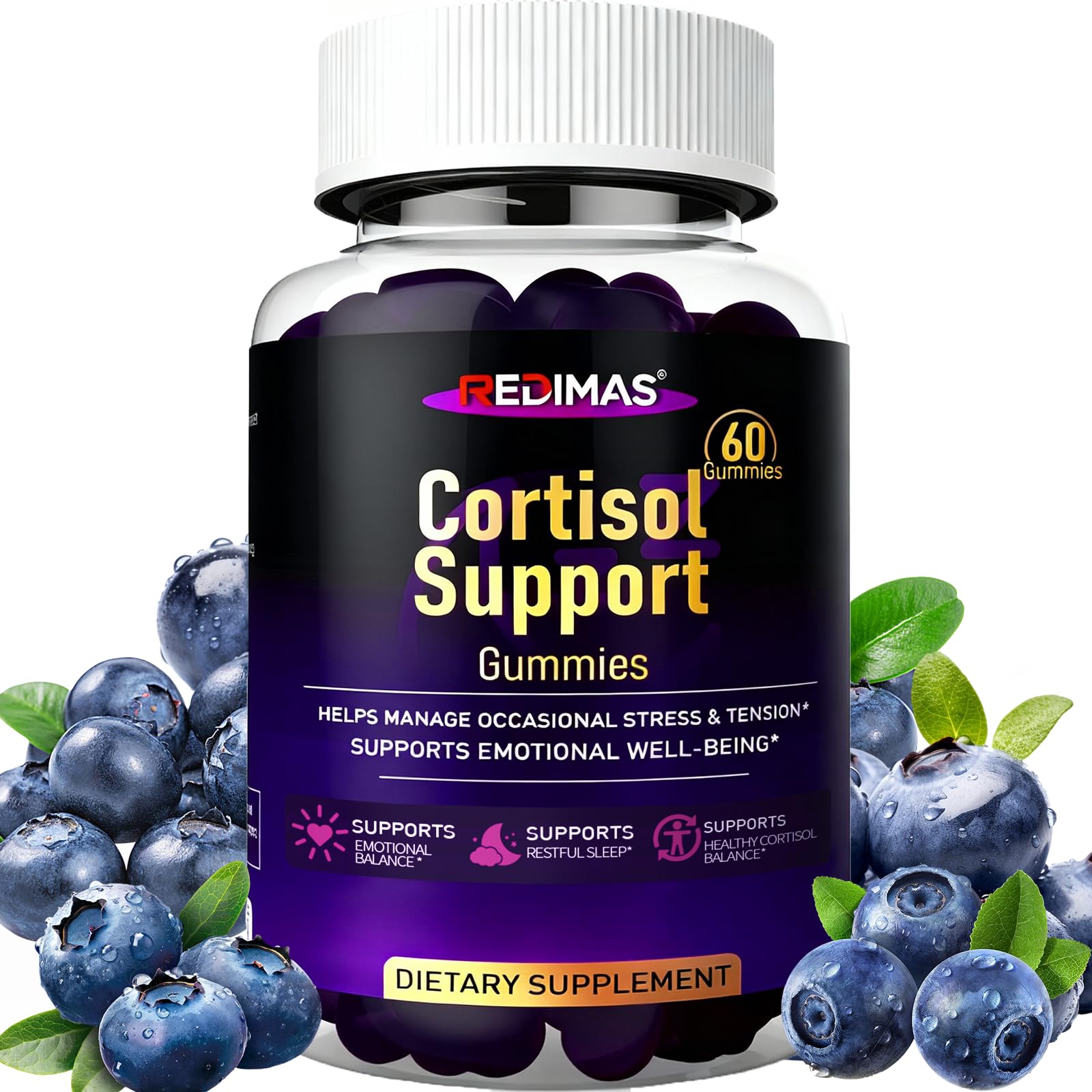 Redimas Cortisol Gummies with Ashwagandha, Magnesium, L-Theanine and Multivitamin, Gummy, 60 Count