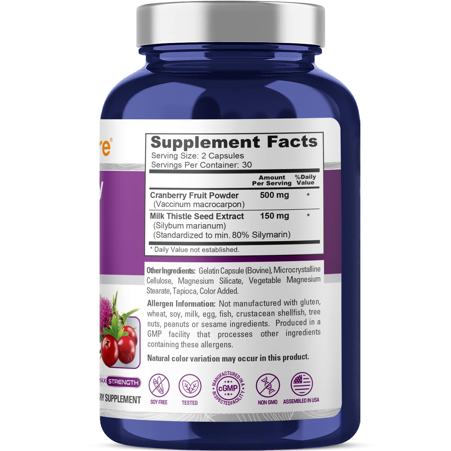 NusaPure Liver & Kidney Support with Cranberry Fruit & Milk Thistle Extract 650 mg 60 Capsules