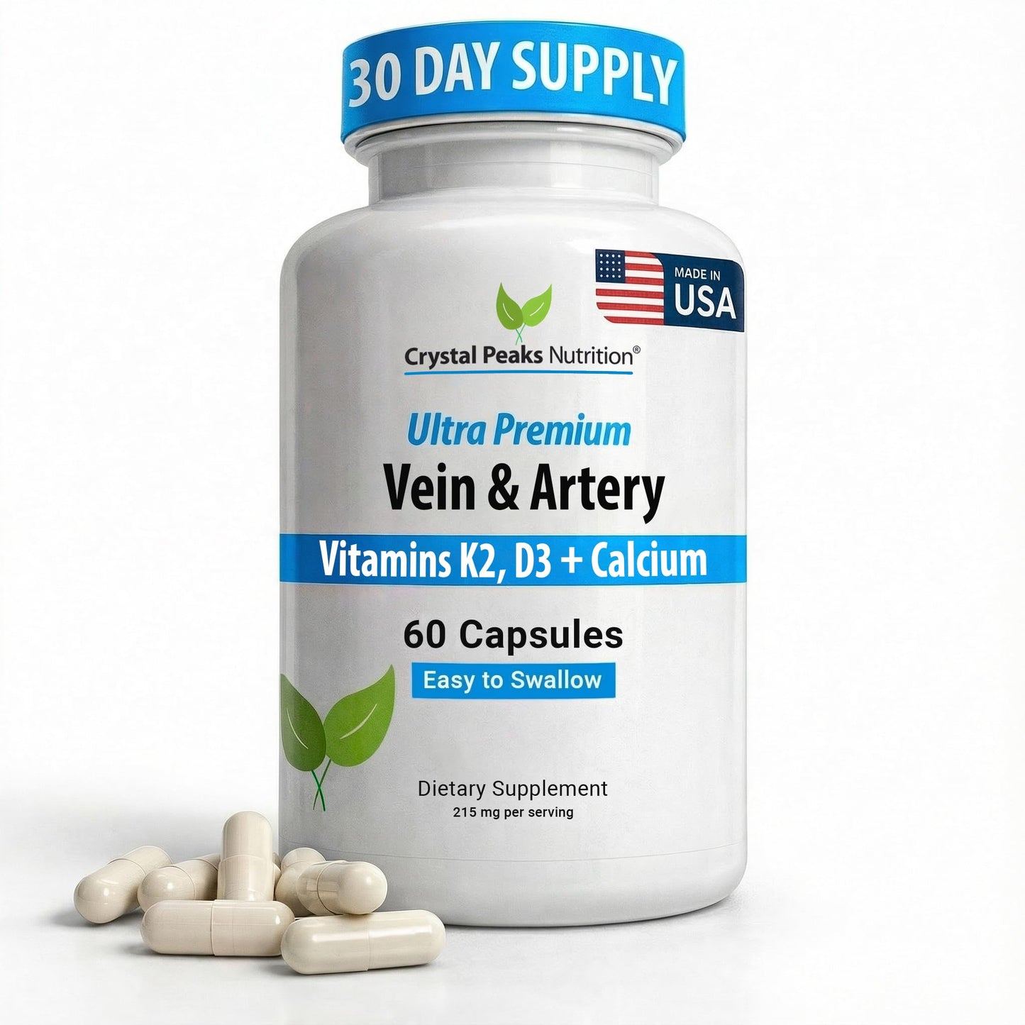 Crystal Peaks Nutrition Vein & Artery Supplement – Blood Flow Support with Calcium – Capsules, 60 Count