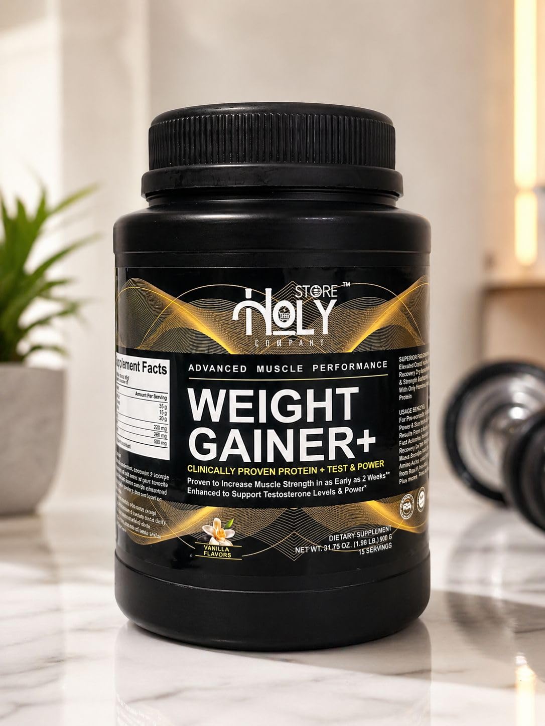 Holy Store Company Weight Gainer Protein Powder Muscle Mass Builder Vanilla Flavor, 31.75