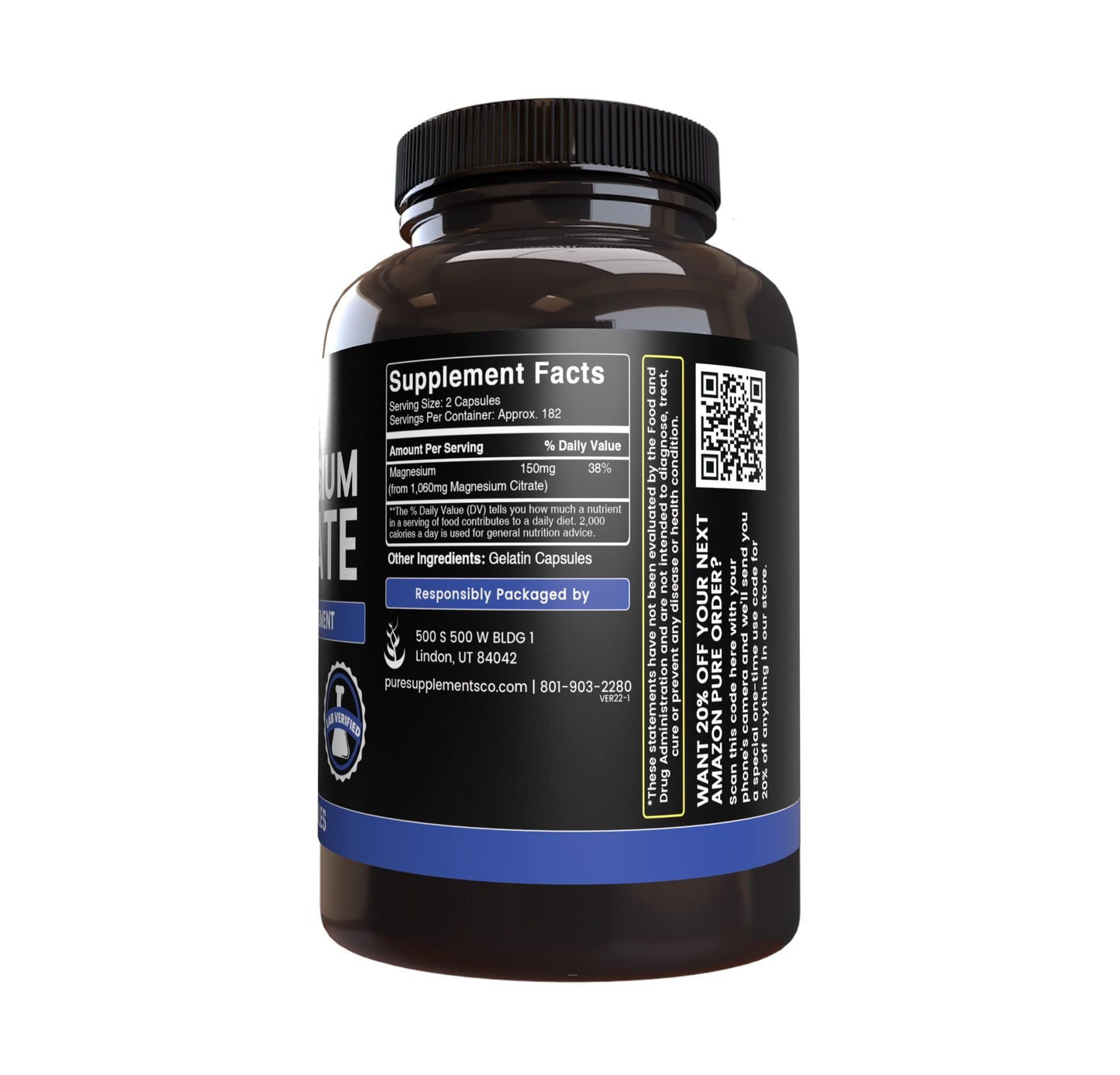 Pure Original Ingredients Magnesium Citrate Capsules 365