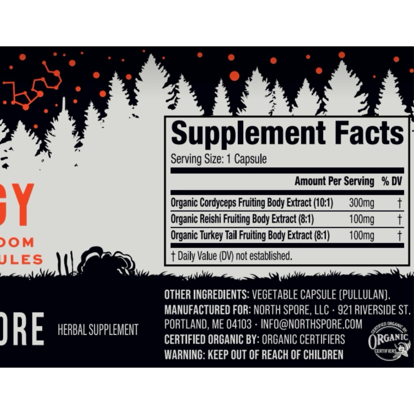North Spore Organic Energy Mushroom Supplement Capsule 1 Count