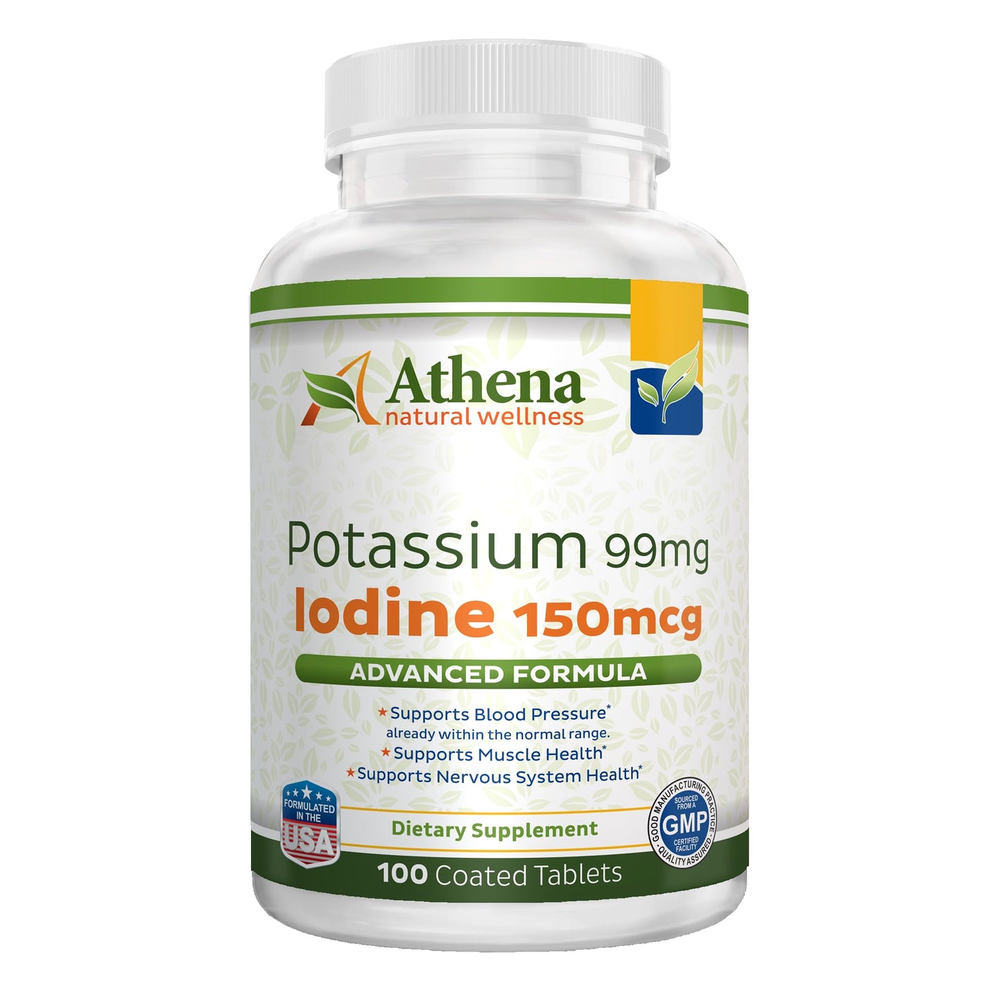 Athena Natural Wellness Potassium 99mg with Iodine 150mcg Coated Tablets 100 Count