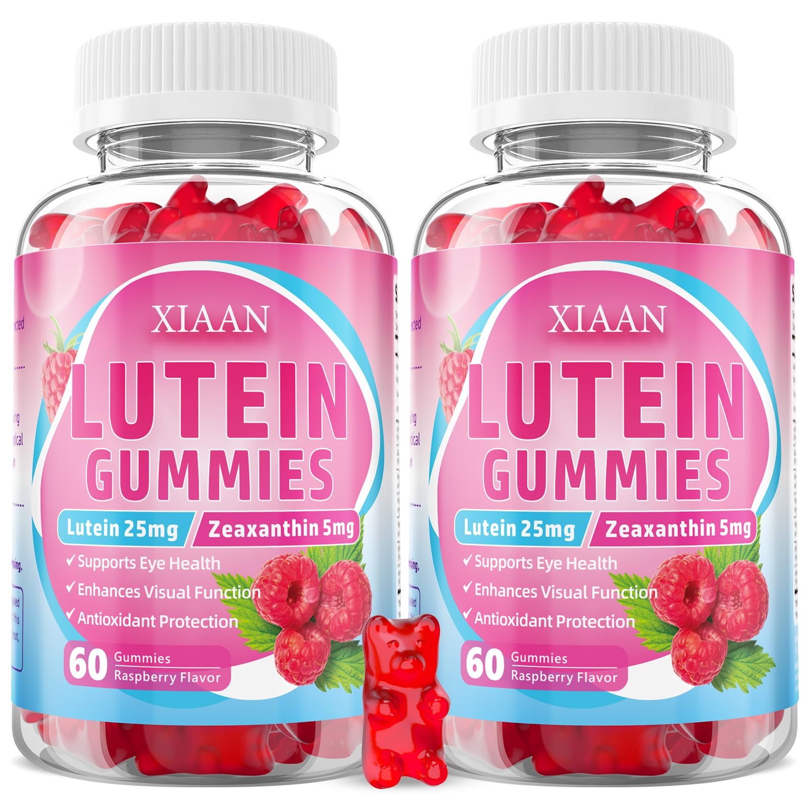 XIAAN Lutein and Zeaxanthin Gummies with Zeaxanthin, Vitamins A, C, E, Bilberry, Astaxanthin for Vision Health - Raspberry Flavor, Sugar-Free/Vegan - 120 Gummies