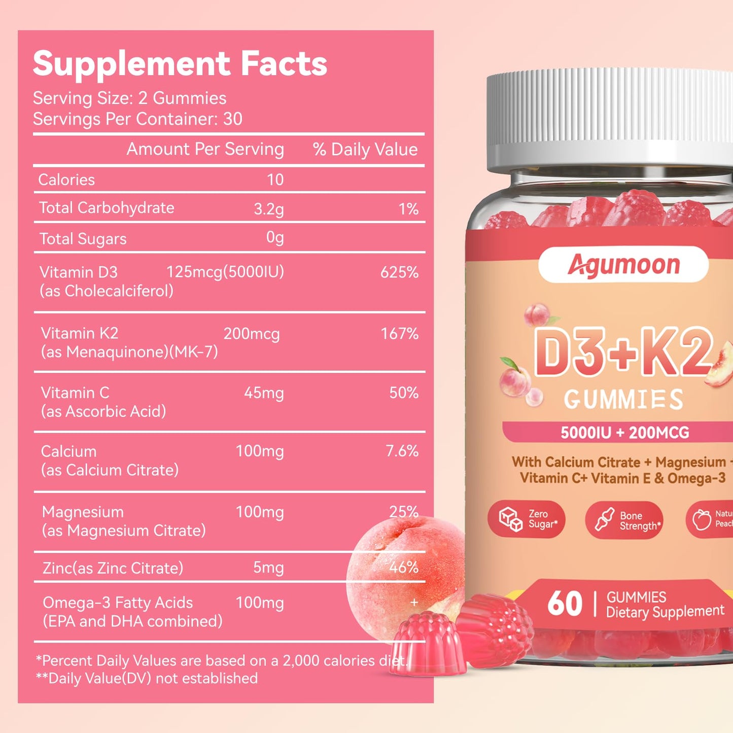 Agumoon Vitamin D3 K2 Gummies 120 Gummies